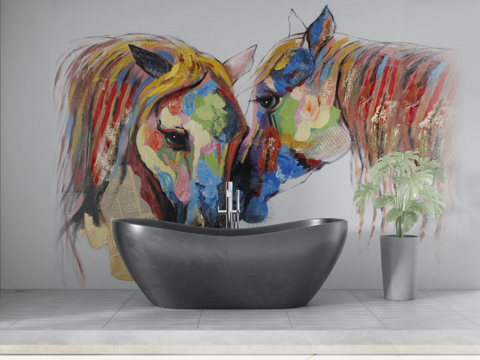 Fototapet reprezentare neobișnuită a comunicării între cai