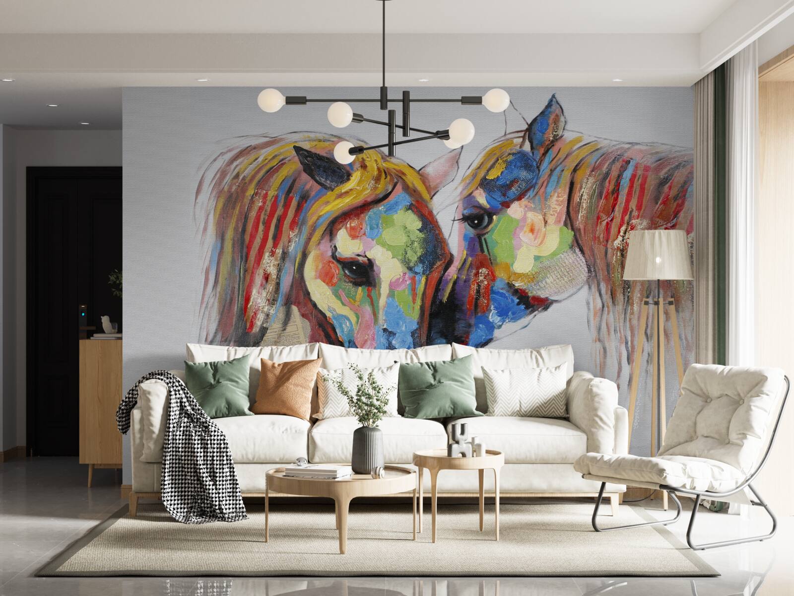 Fototapet reprezentare neobișnuită a comunicării între cai