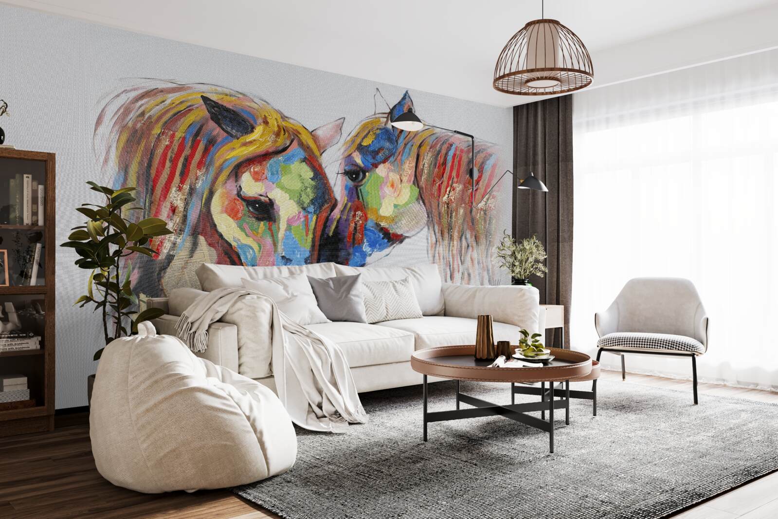 Fototapet reprezentare neobișnuită a comunicării între cai