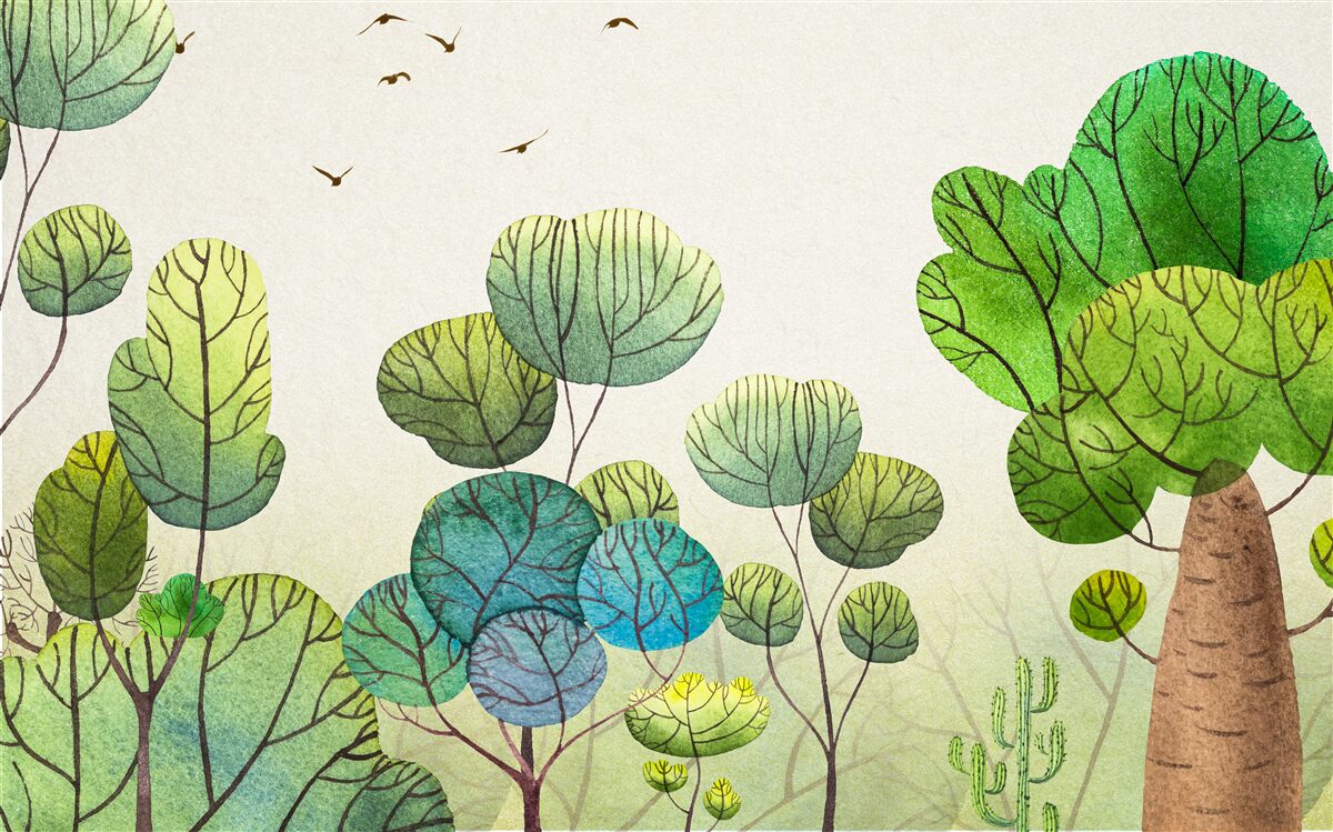 Fototapet copaci pictați în acuarelă