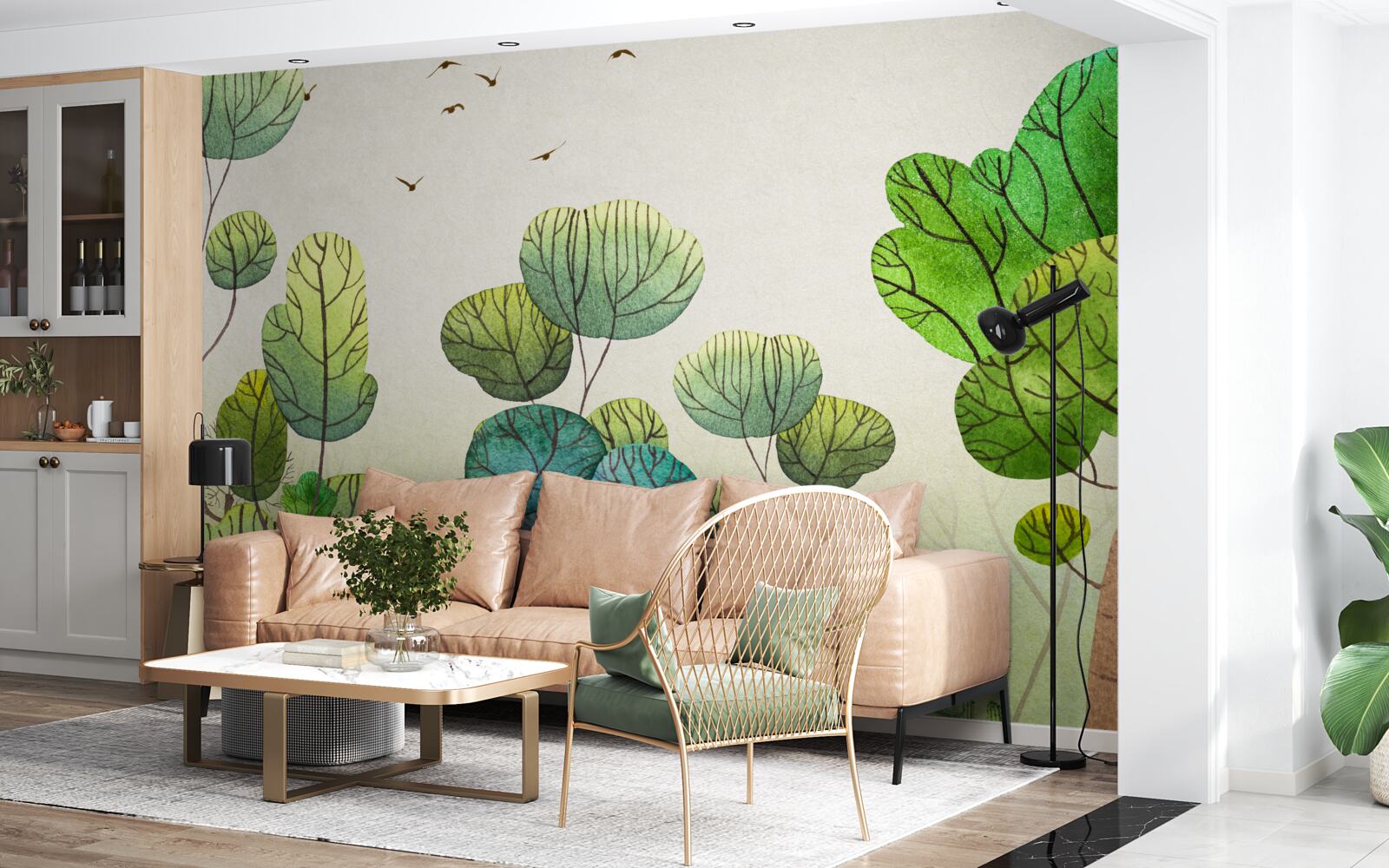 Fototapet copaci pictați în acuarelă