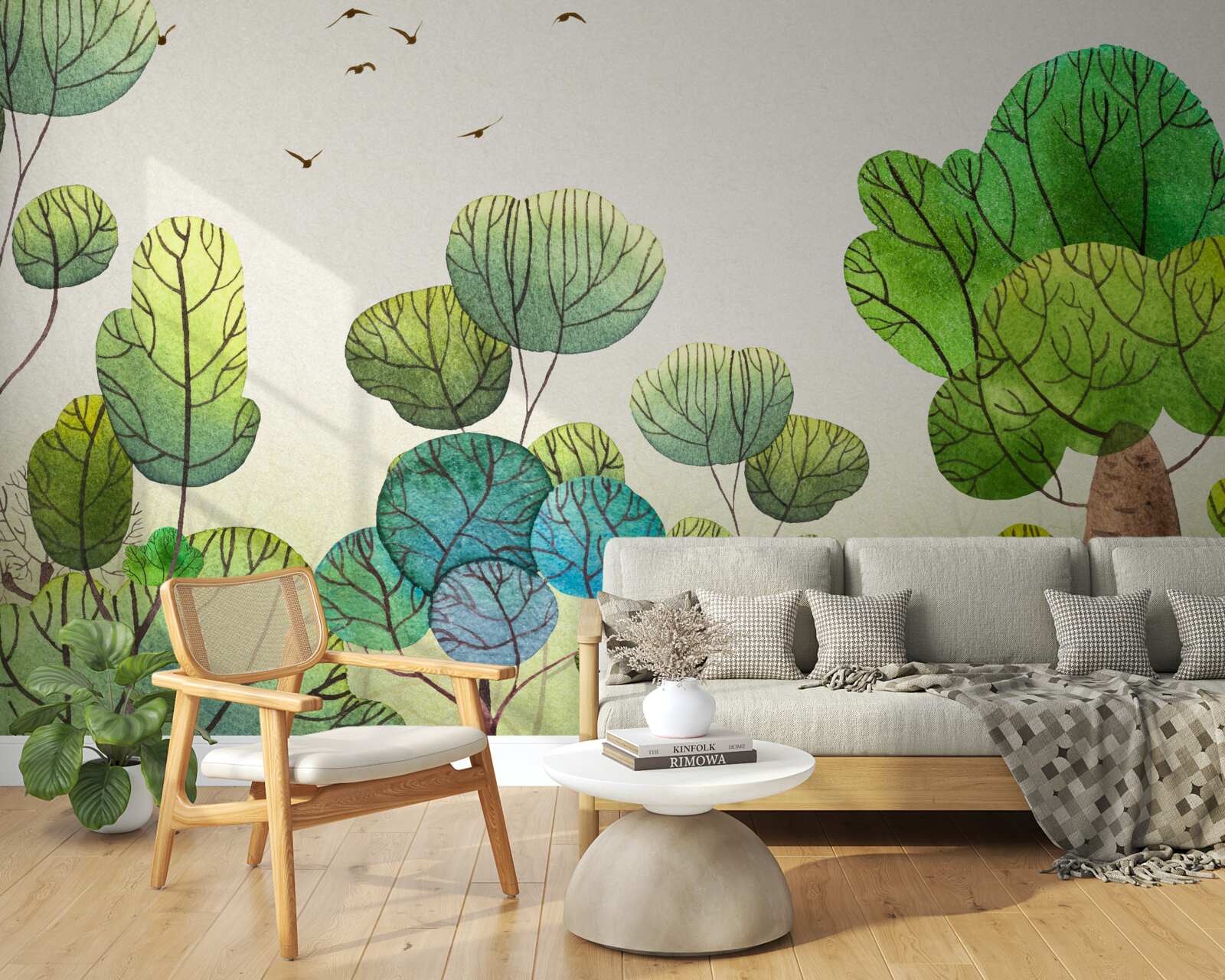 Fototapet copaci pictați în acuarelă