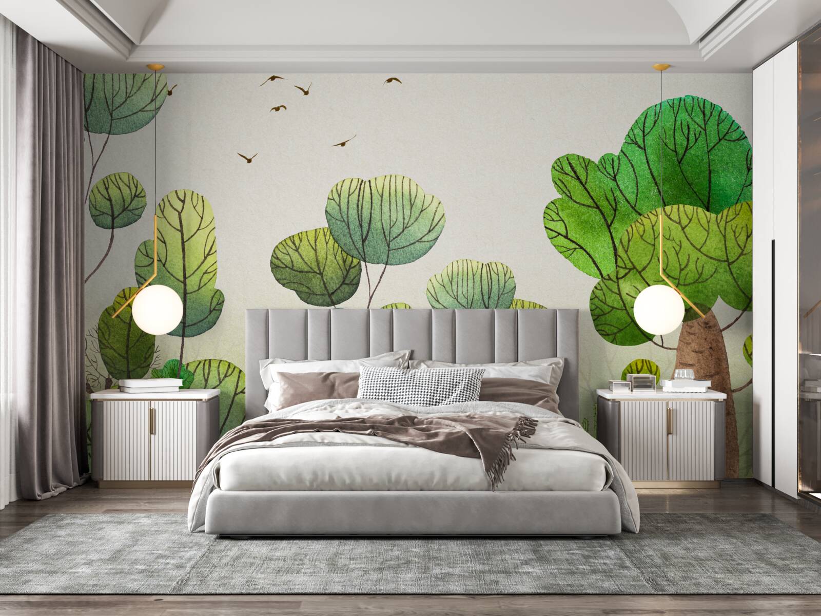 Fototapet copaci pictați în acuarelă