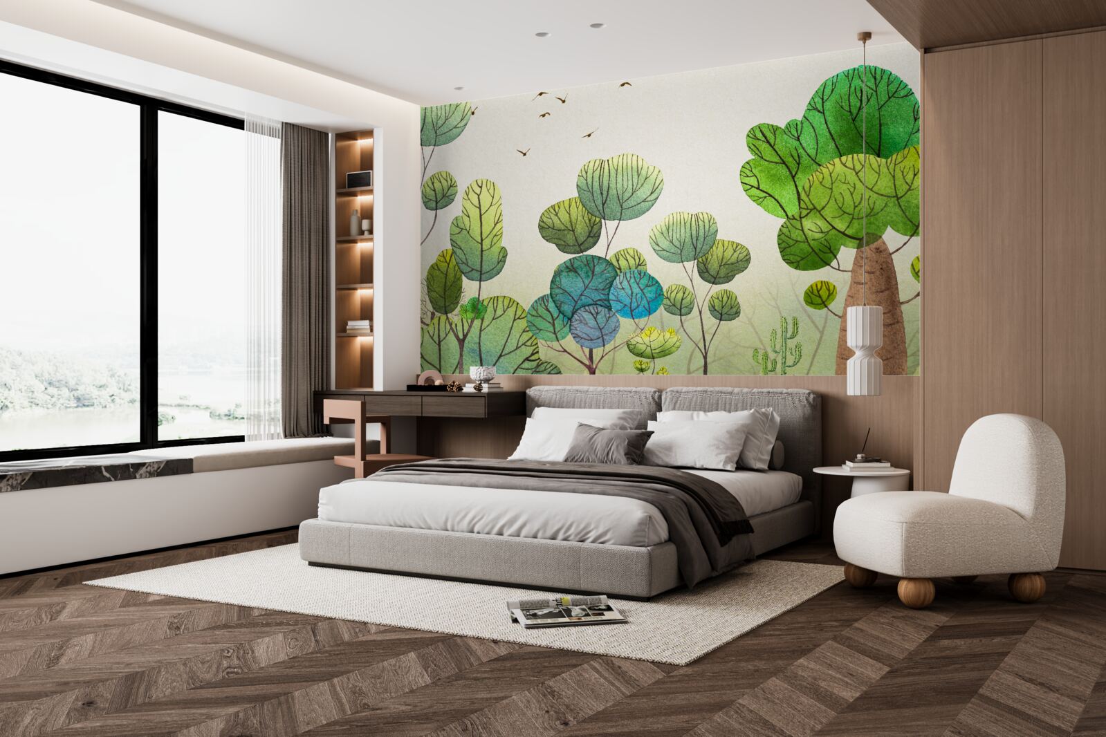 Fototapet copaci pictați în acuarelă