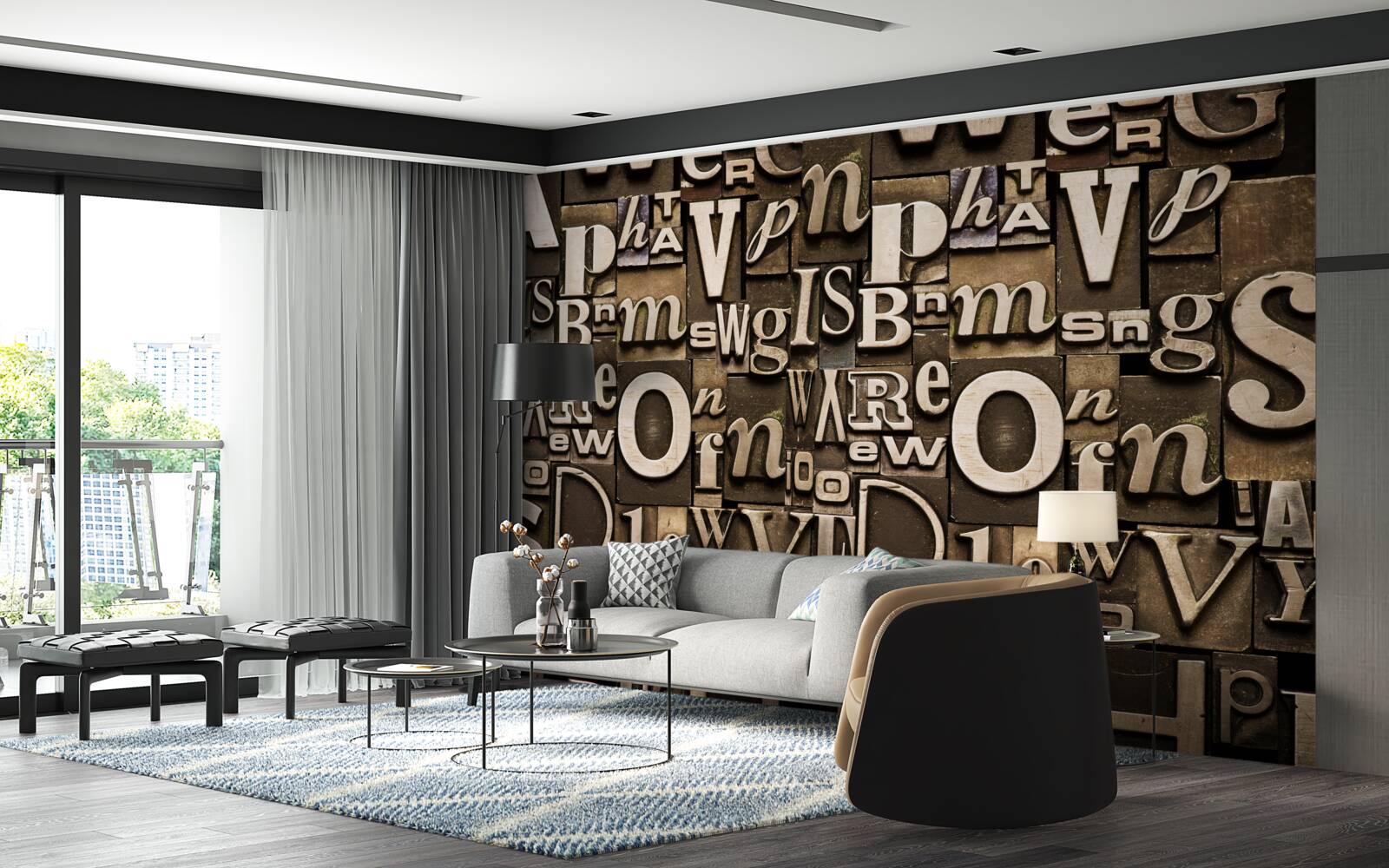 Fototapet diverse simboluri pe o tablă maro