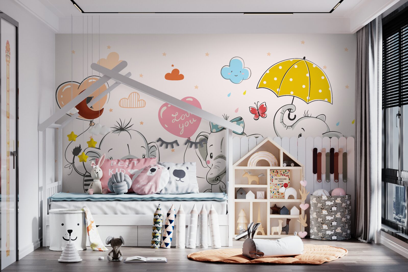 Fototapet Elefanți drăguți cu baloane