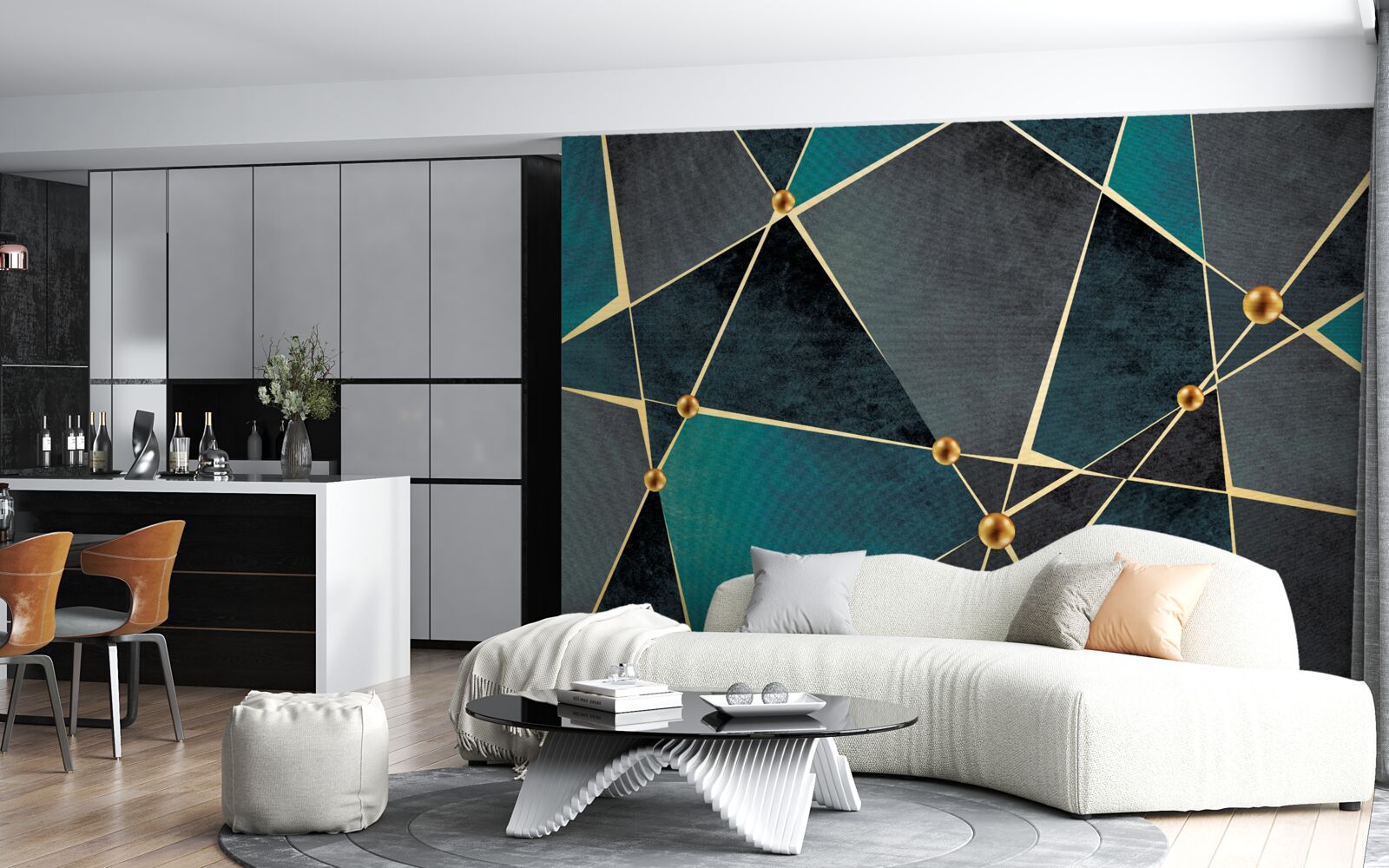 Fototapet mozaic de smarald cu accente aurii