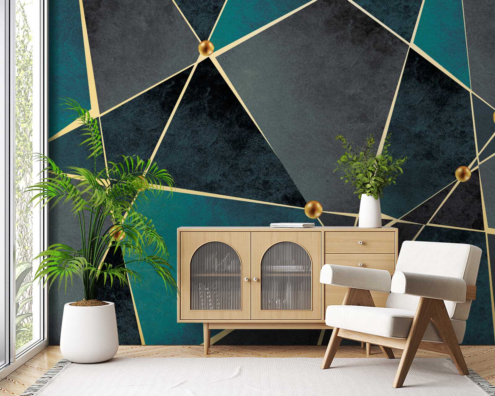 Fototapet mozaic de smarald cu accente aurii