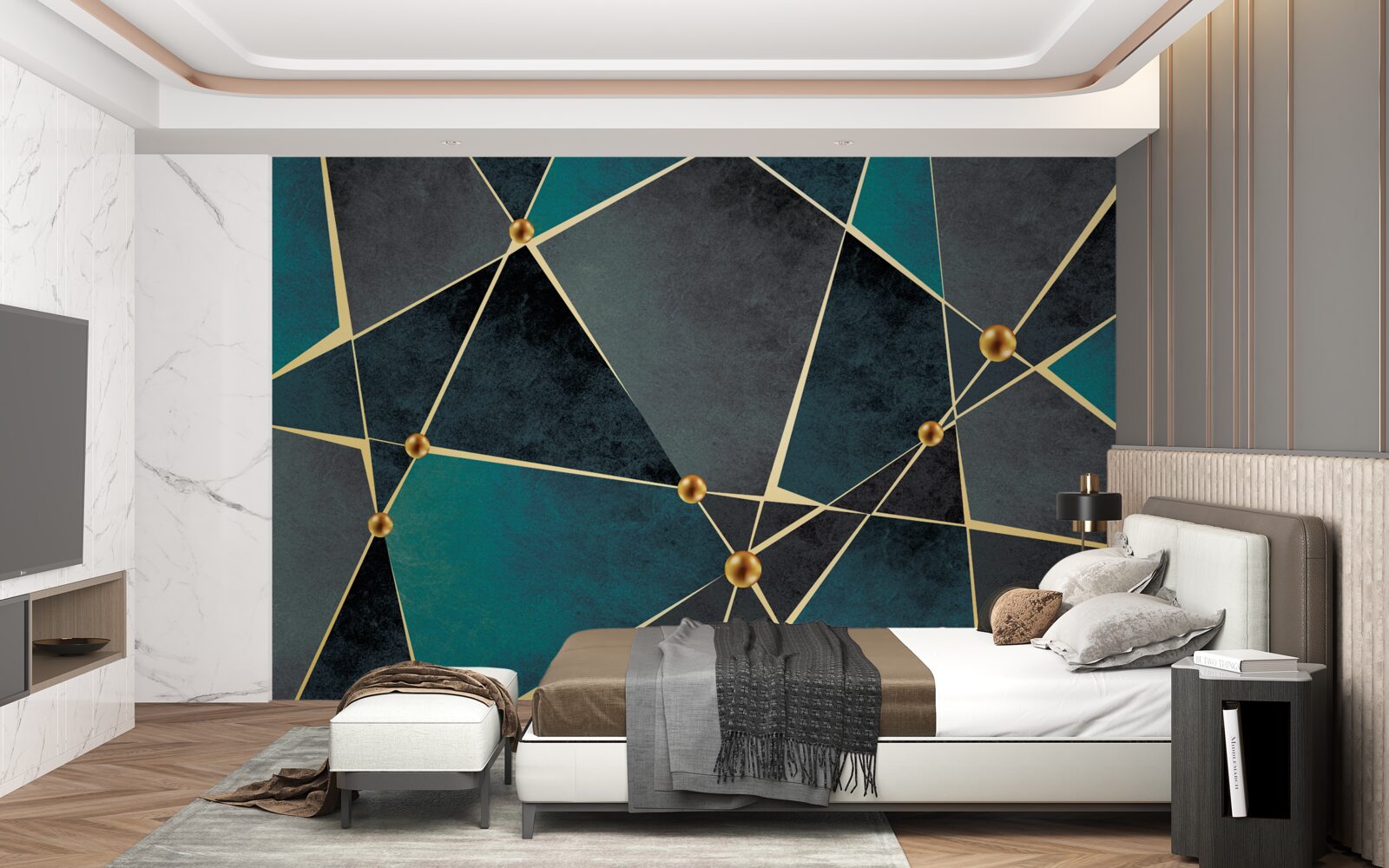 Fototapet mozaic de smarald cu accente aurii