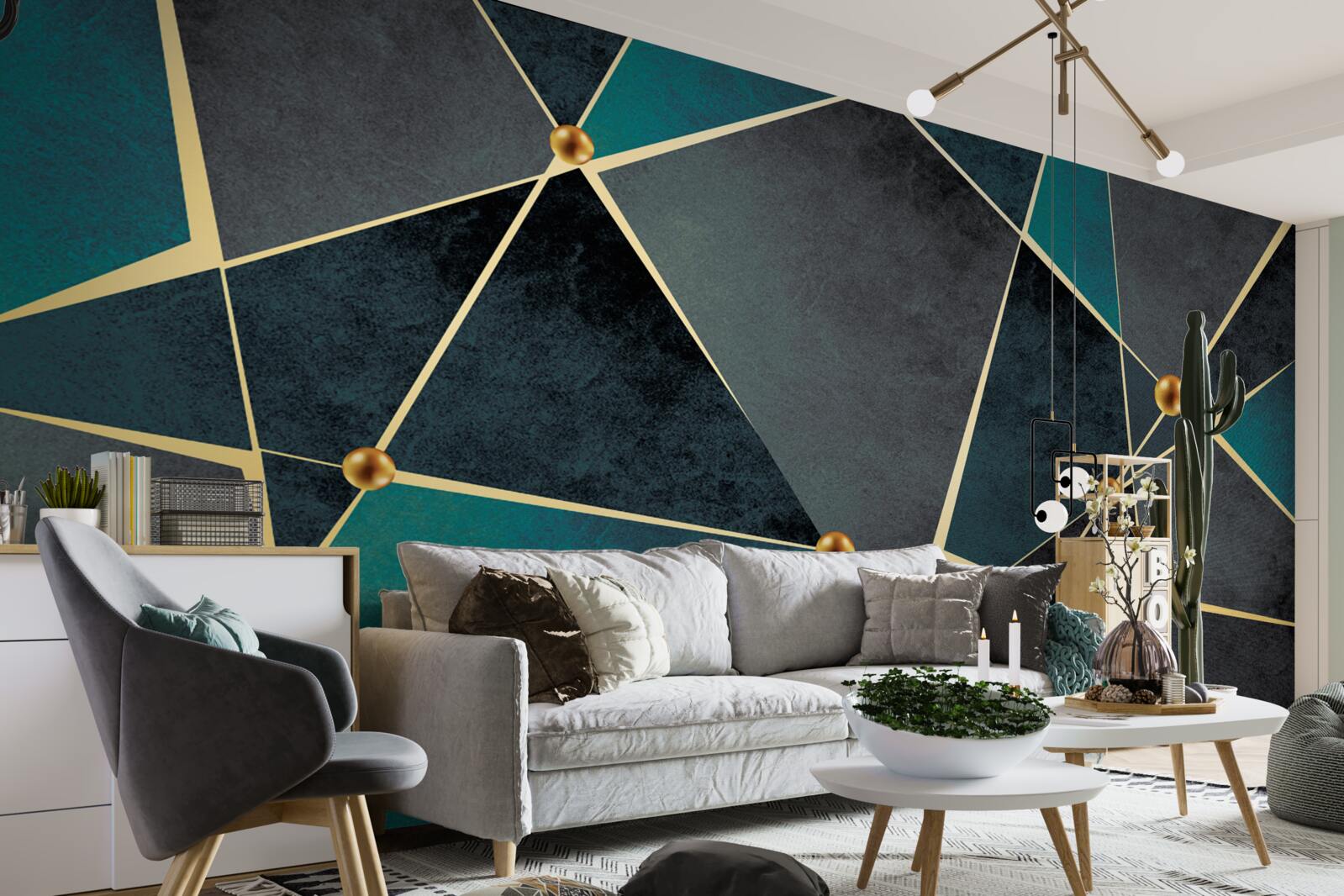 Fototapet mozaic de smarald cu accente aurii