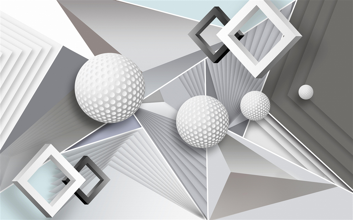 Fototapet reprezentare geometrică abstractă a unui cub și a unei bile