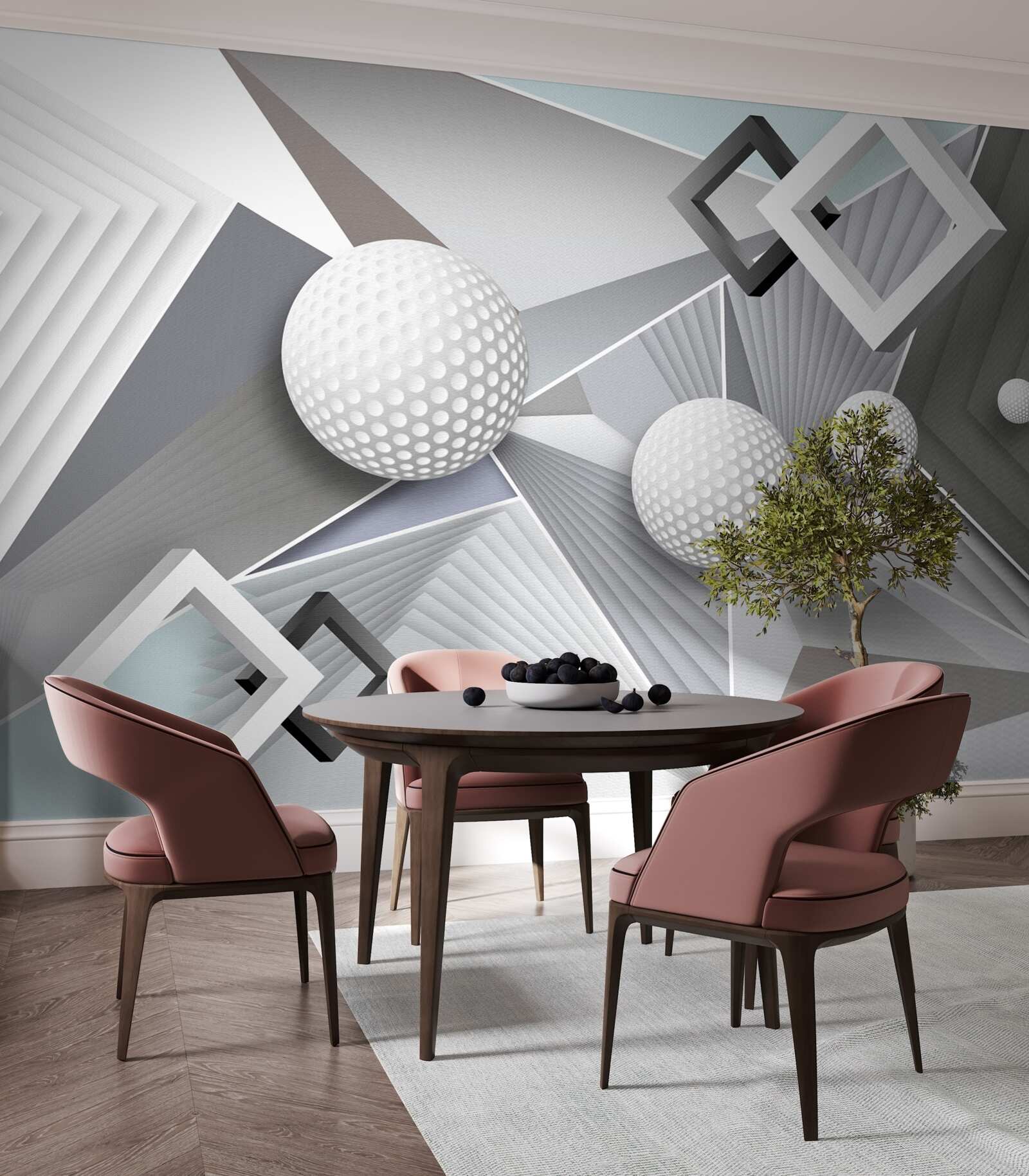 Fototapet reprezentare geometrică abstractă a unui cub și a unei bile