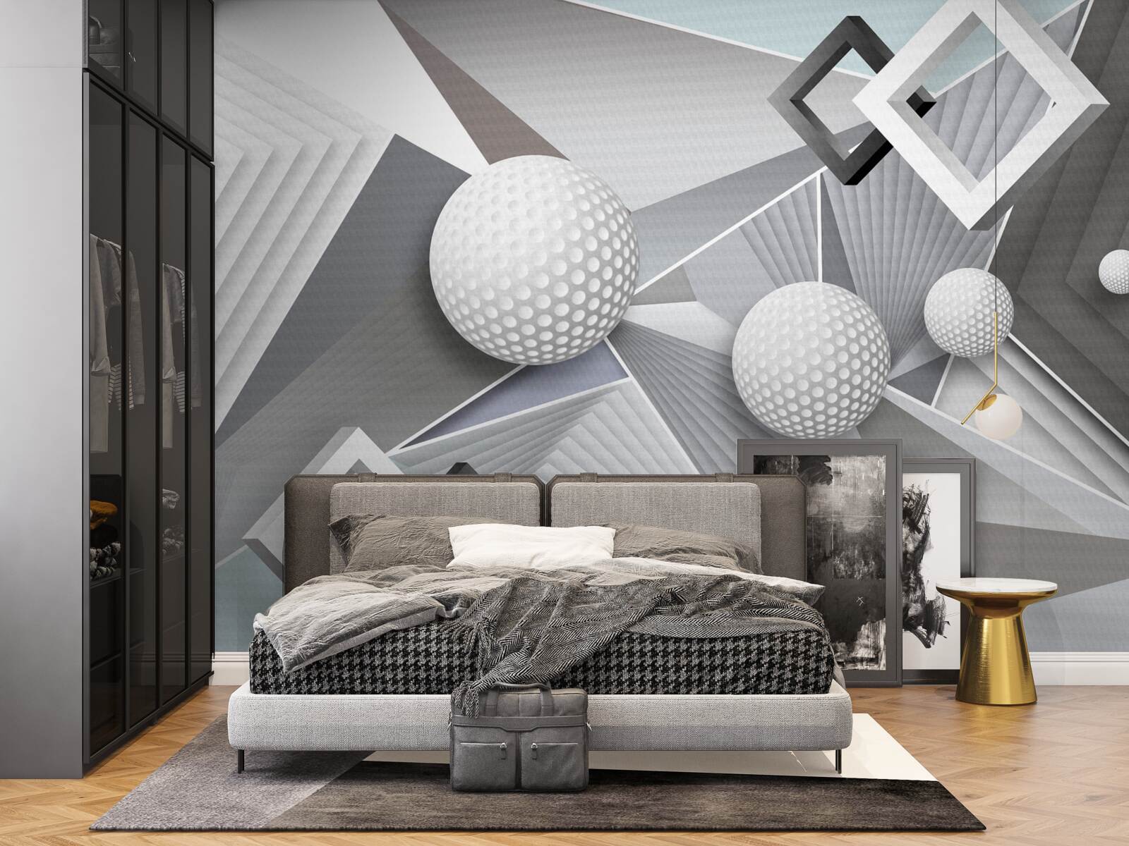 Fototapet reprezentare geometrică abstractă a unui cub și a unei bile