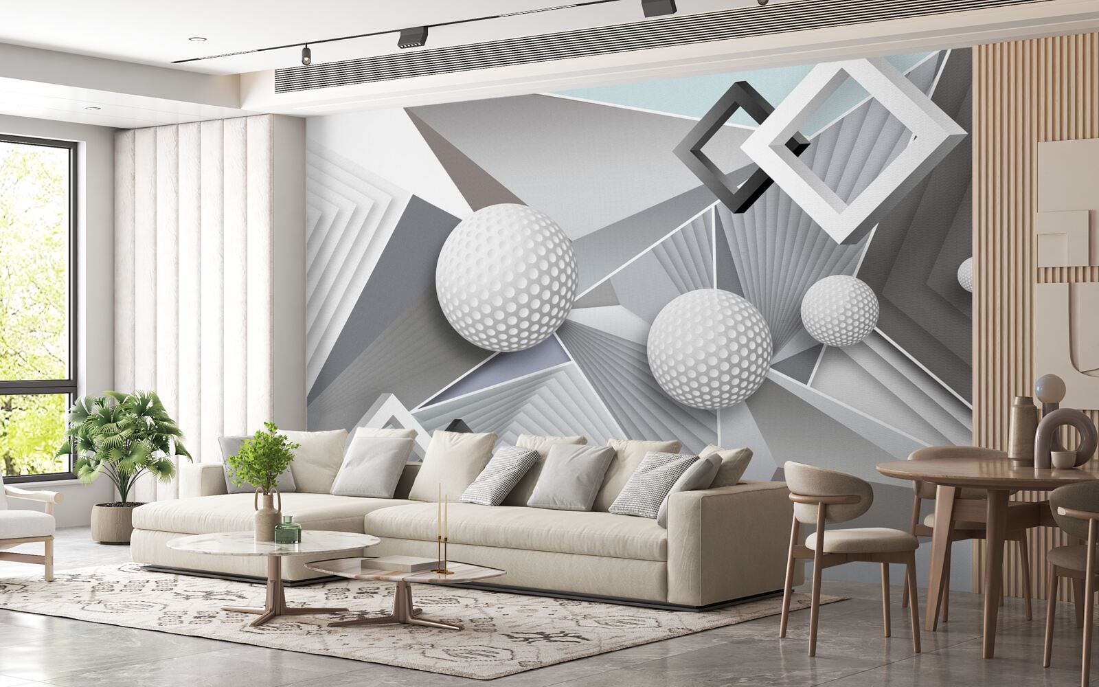 Fototapet reprezentare geometrică abstractă a unui cub și a unei bile