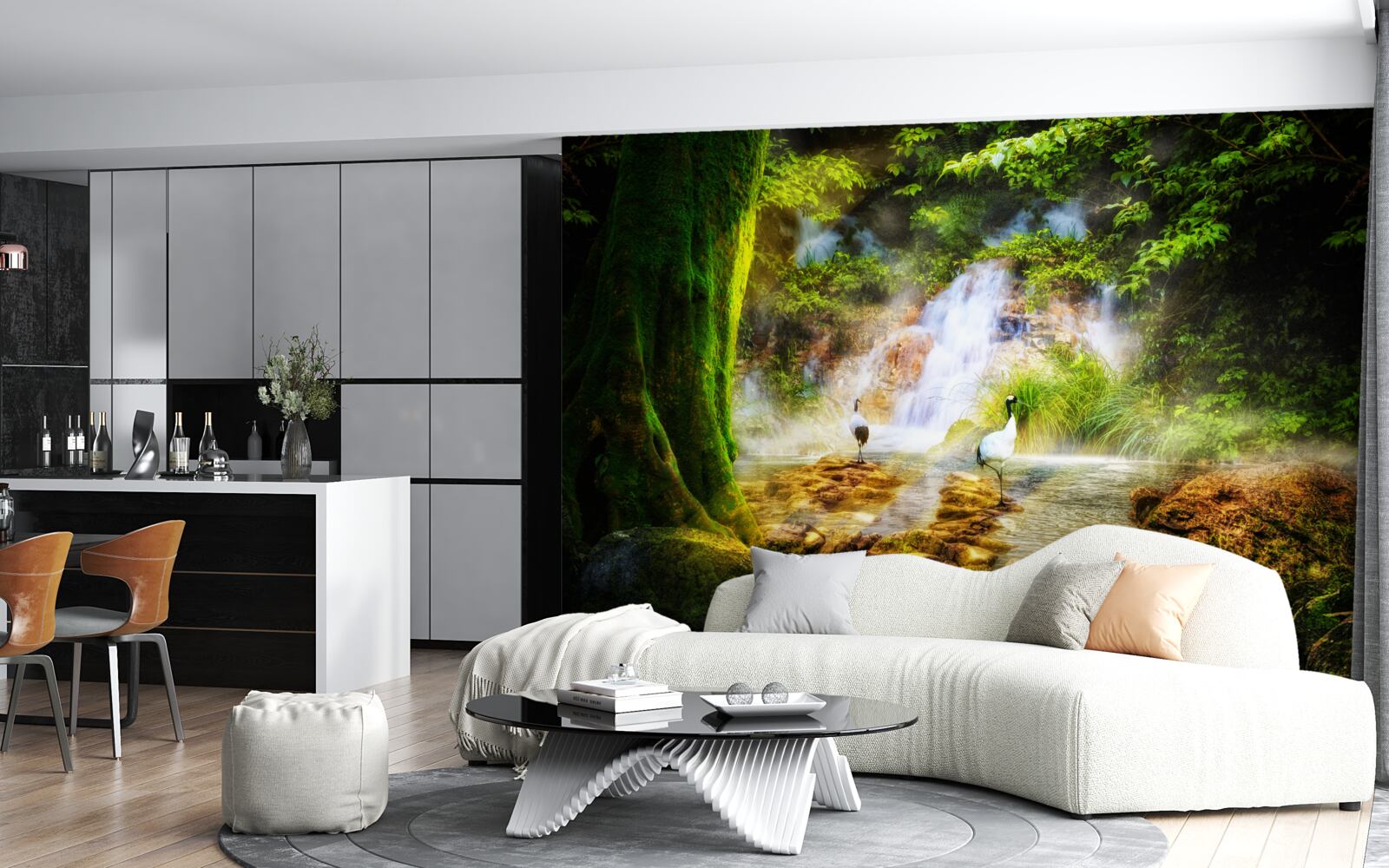 Fototapet cascadă magică de munte care cade în cascadă