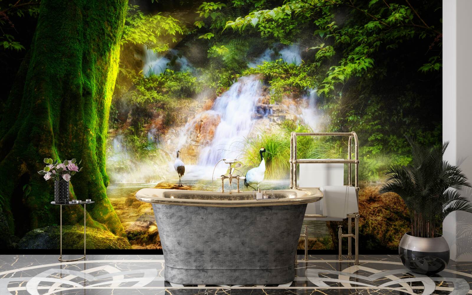 Fototapet cascadă magică de munte care cade în cascadă