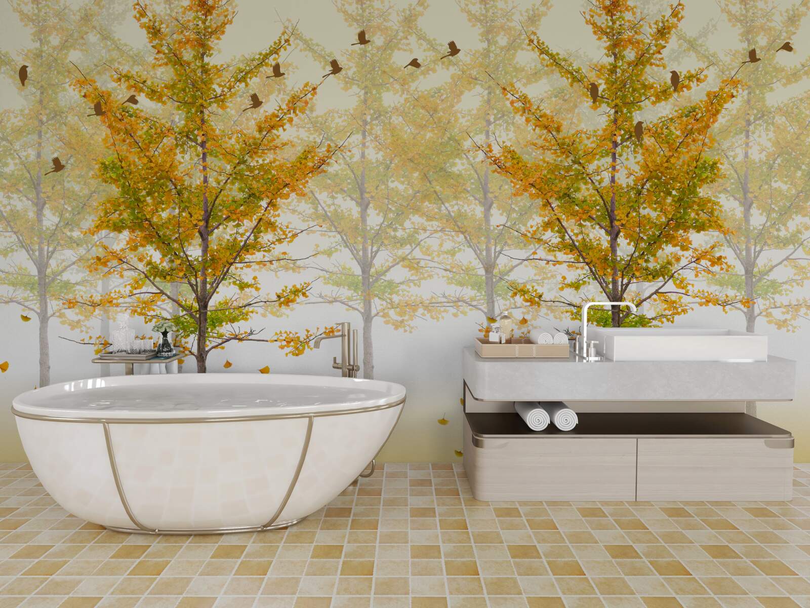 Fototapet culorile toamnei într-o pădure de foioase