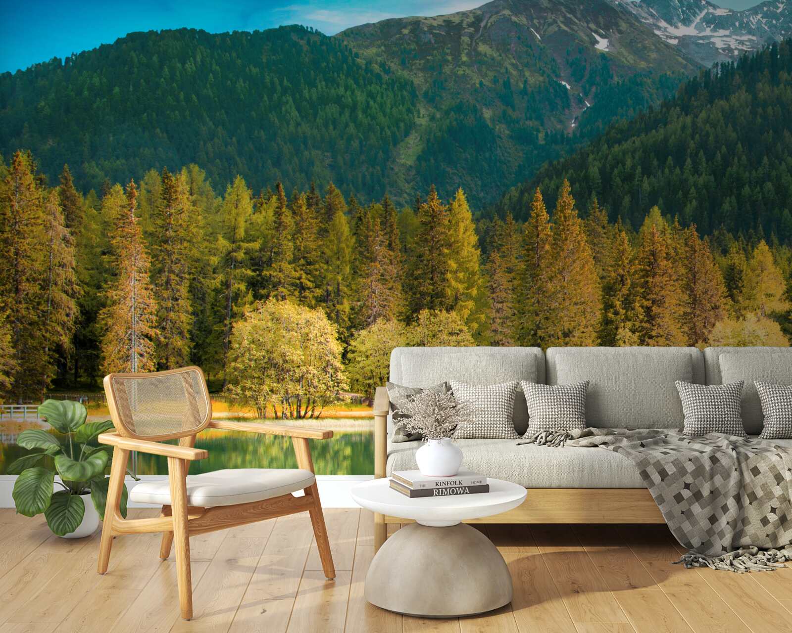 Fototapet lac de munte într-un peisaj de toamnă