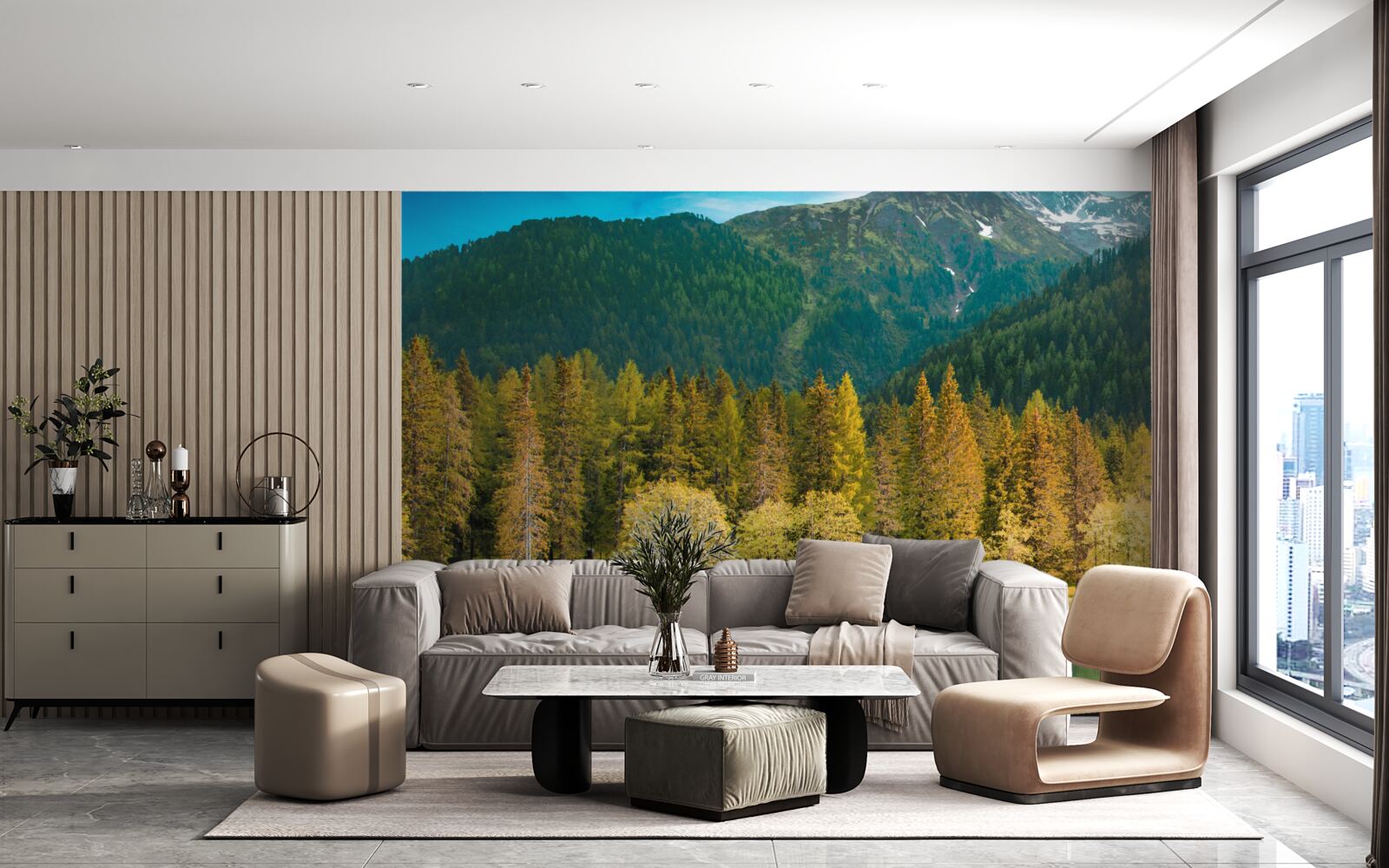 Fototapet lac de munte într-un peisaj de toamnă