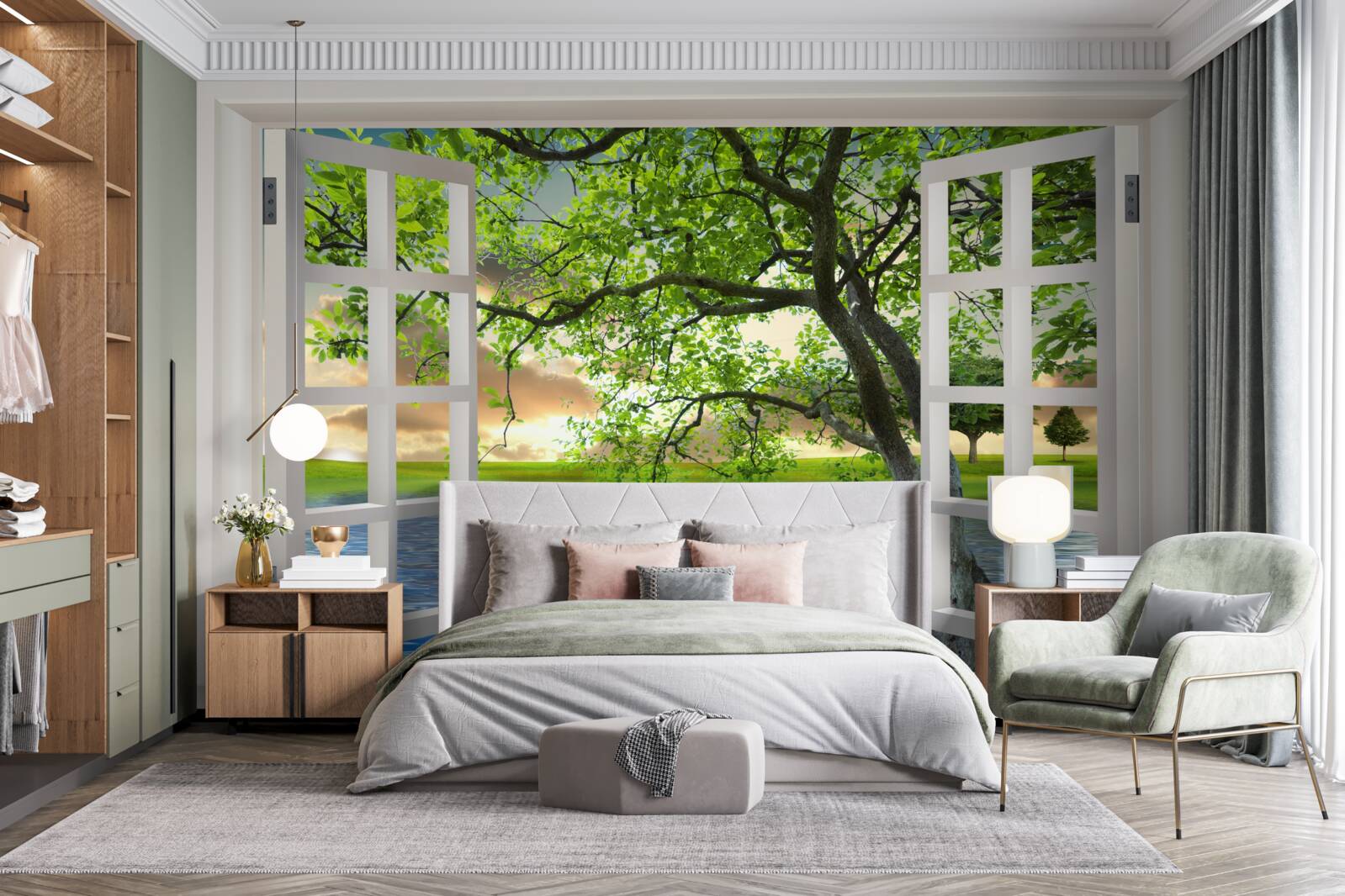 Fototapet Lebăda plutește lângă fereastră