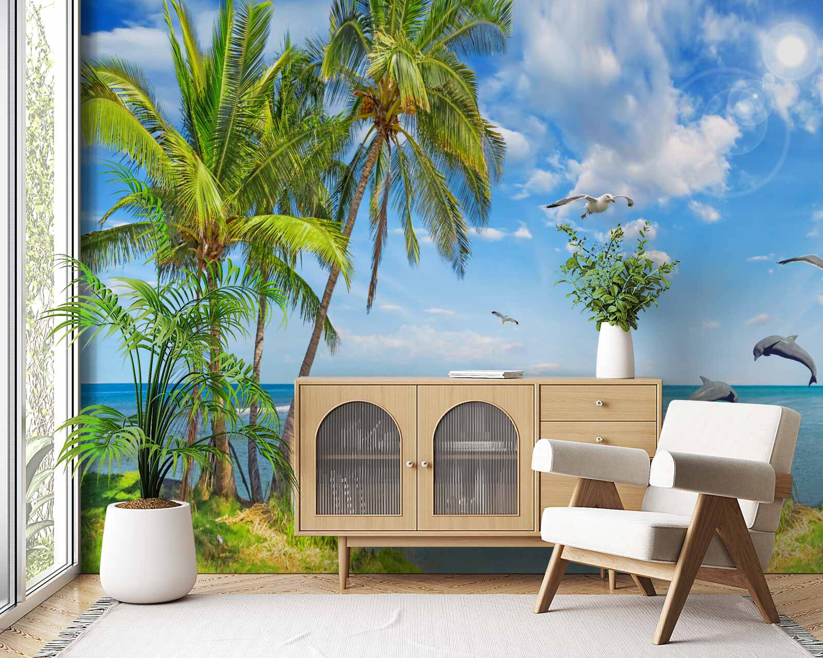 Fototapet delfini pe un peisaj marin