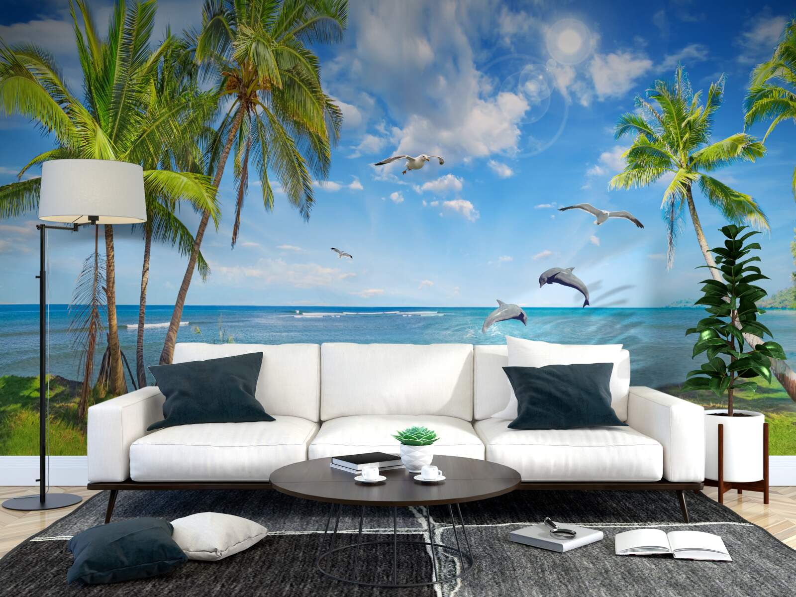 Fototapet delfini pe un peisaj marin