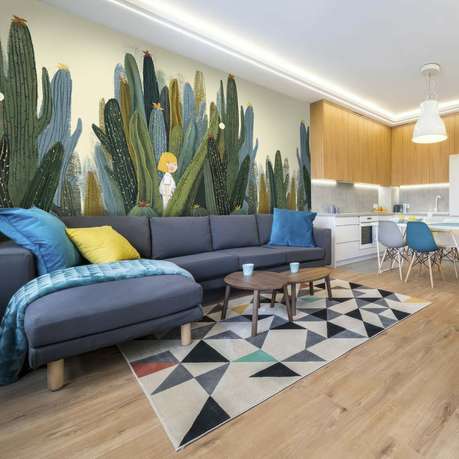 Fototapet fată cu părul roșu printre cactuși