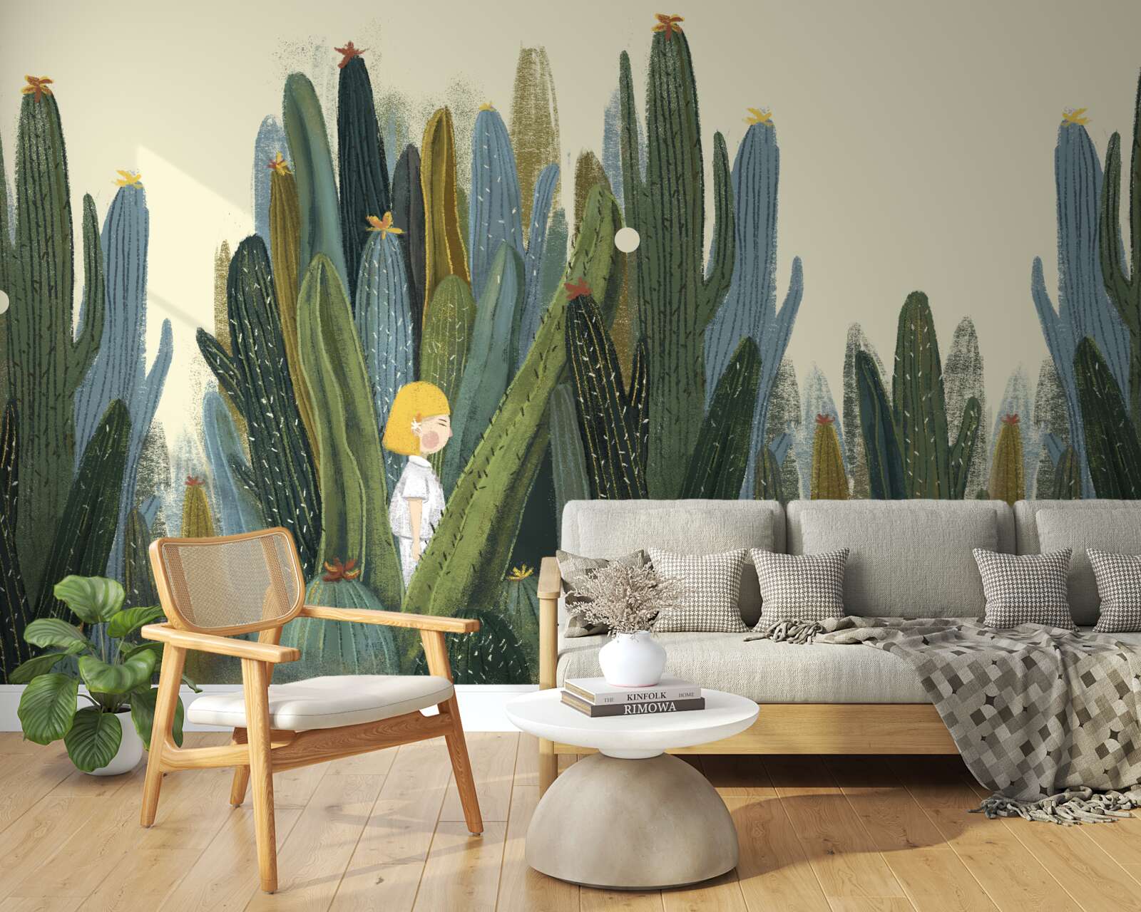 Fototapet fată cu părul roșu printre cactuși