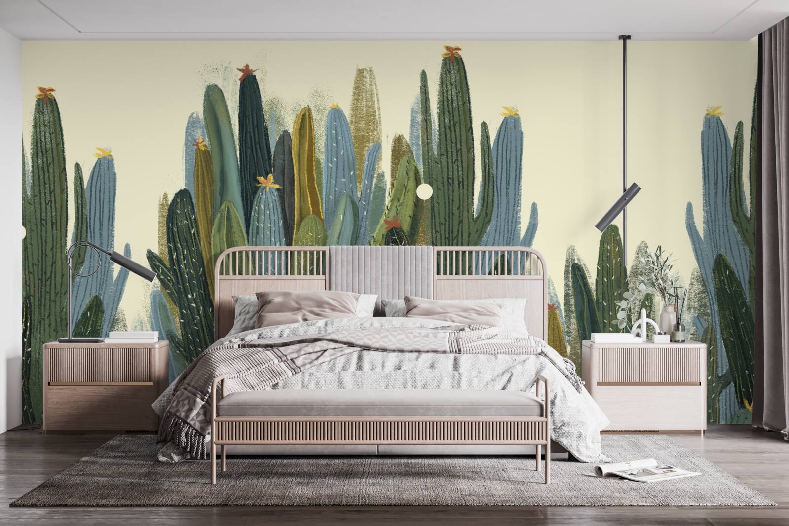 Fototapet fată cu părul roșu printre cactuși