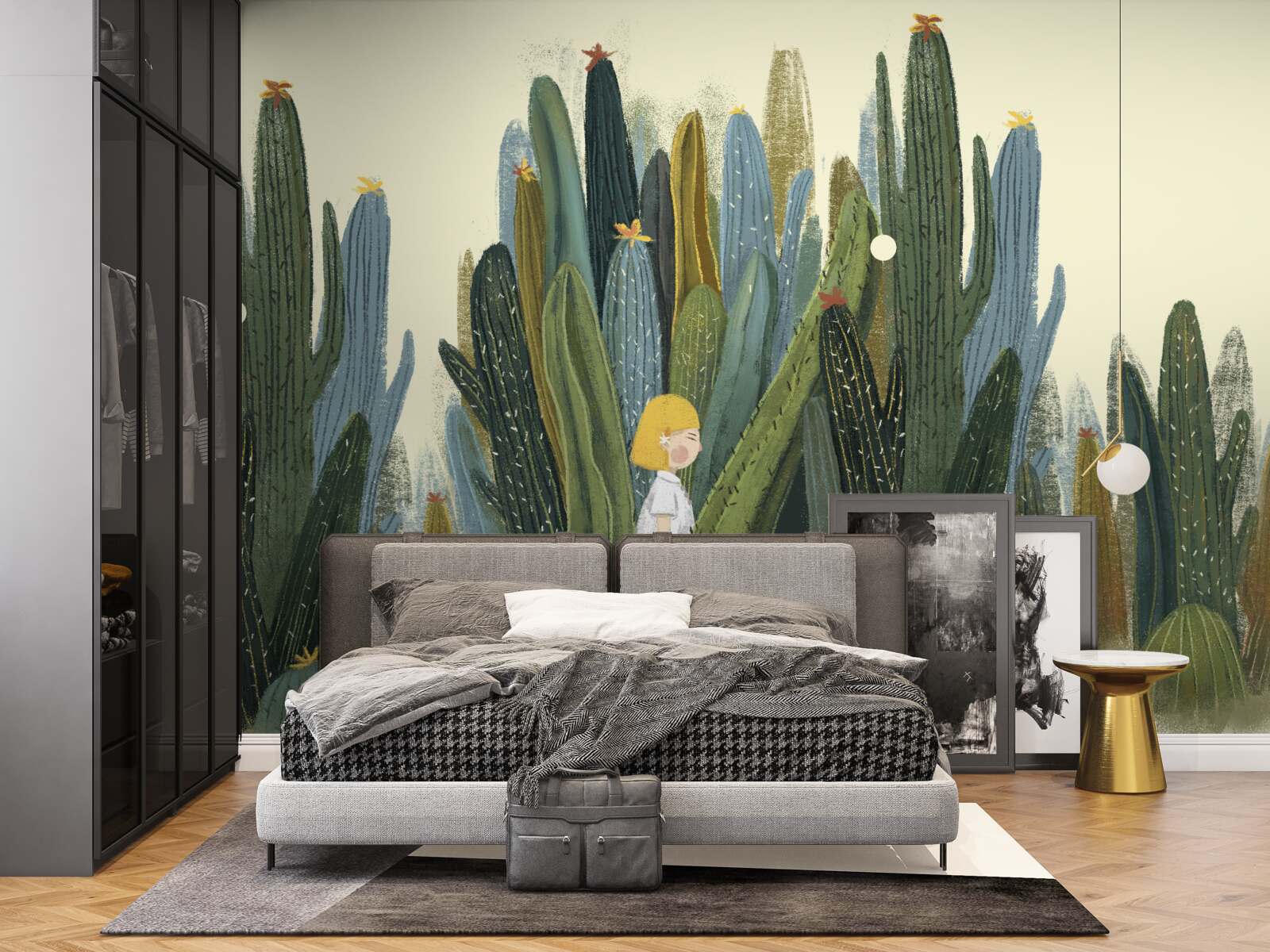 Fototapet fată cu părul roșu printre cactuși