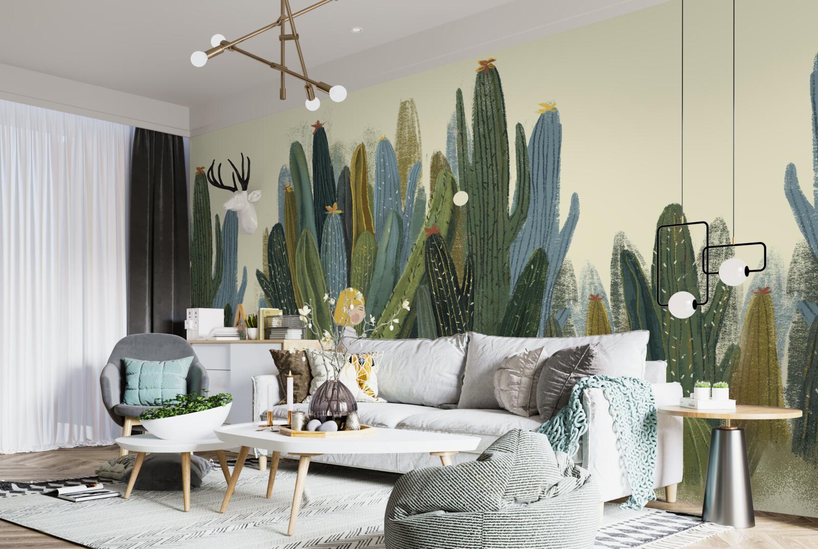 Fototapet fată cu părul roșu printre cactuși