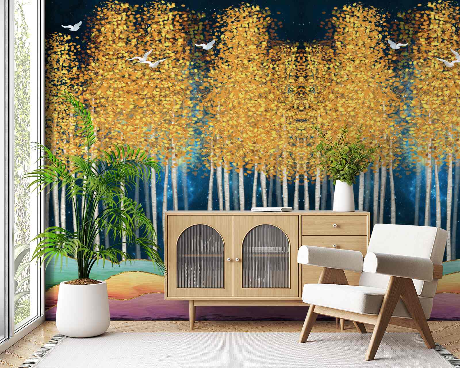 Fototapet mesteceni eleganți pregătiți pentru o noapte de somn