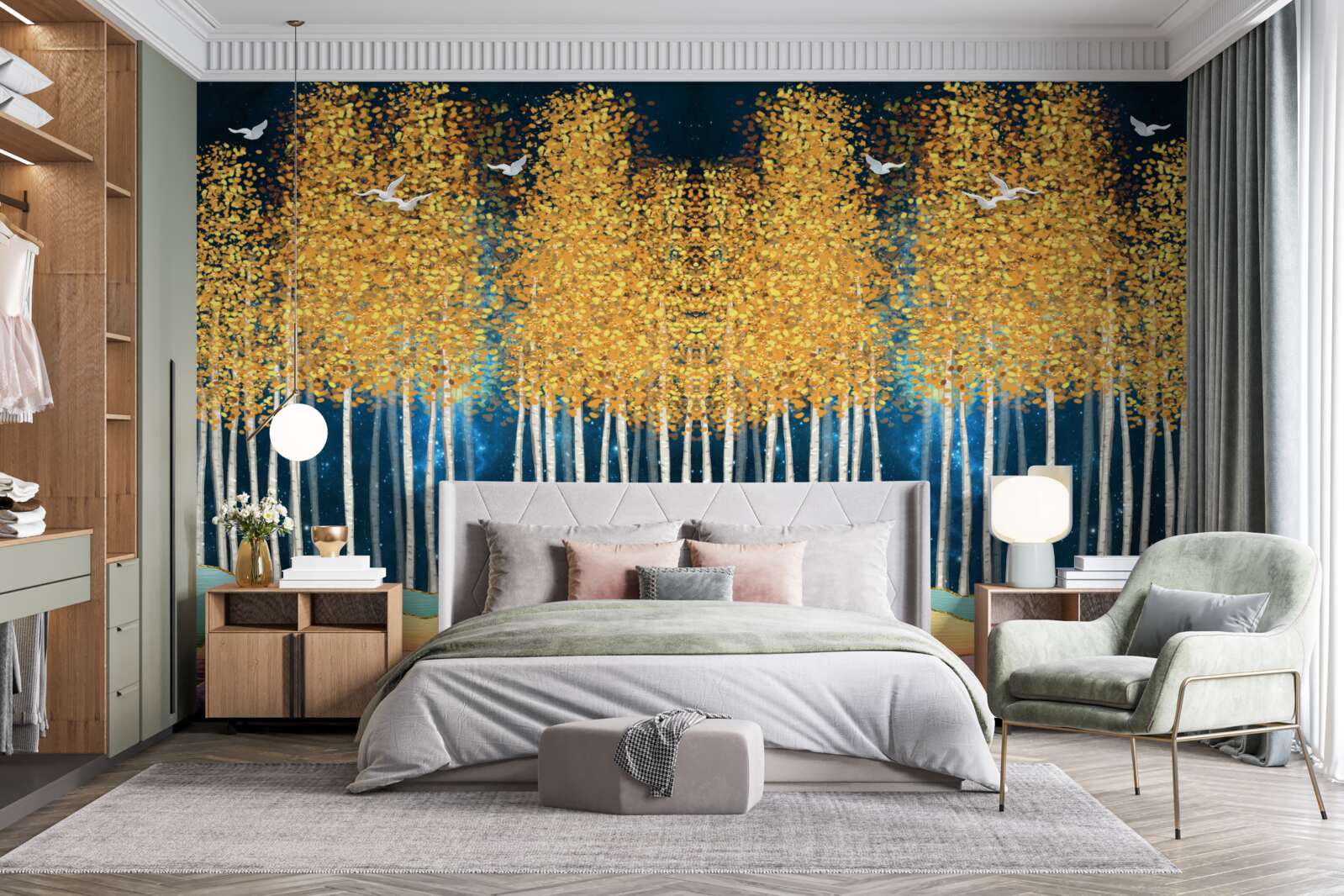 Fototapet mesteceni eleganți pregătiți pentru o noapte de somn