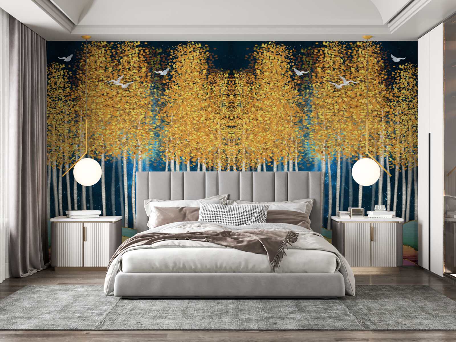 Fototapet mesteceni eleganți pregătiți pentru o noapte de somn