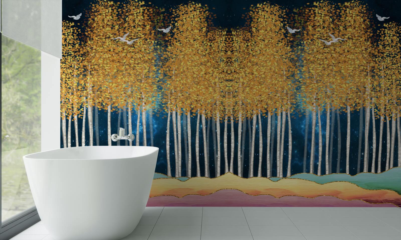 Fototapet mesteceni eleganți pregătiți pentru o noapte de somn