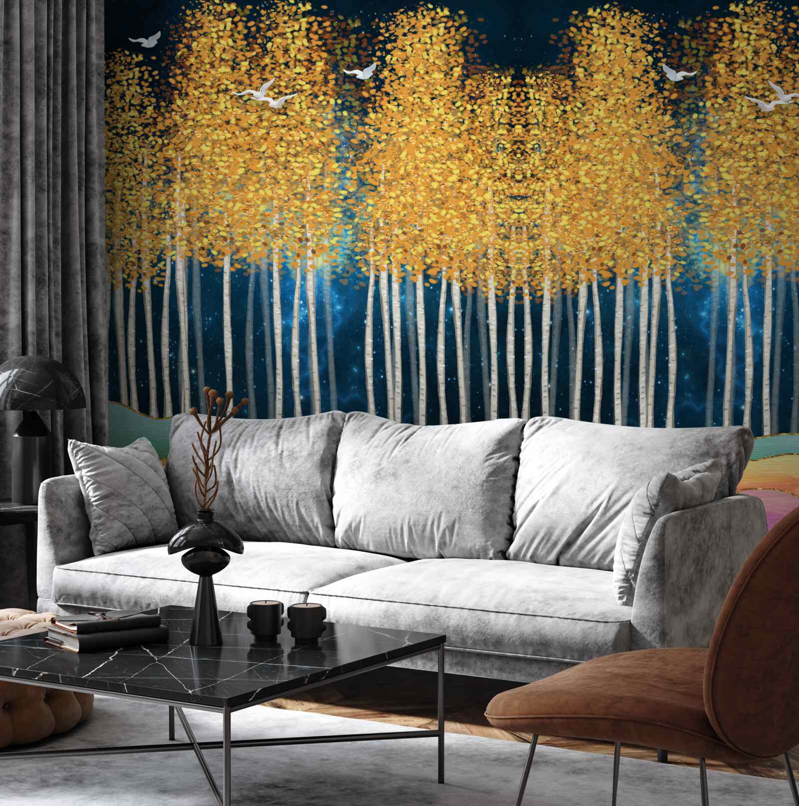 Fototapet mesteceni eleganți pregătiți pentru o noapte de somn