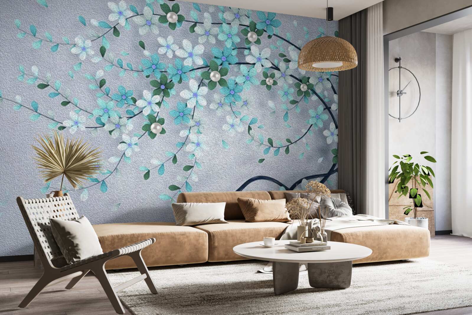 Fototapet un copac îndoit sub greutatea florilor mici