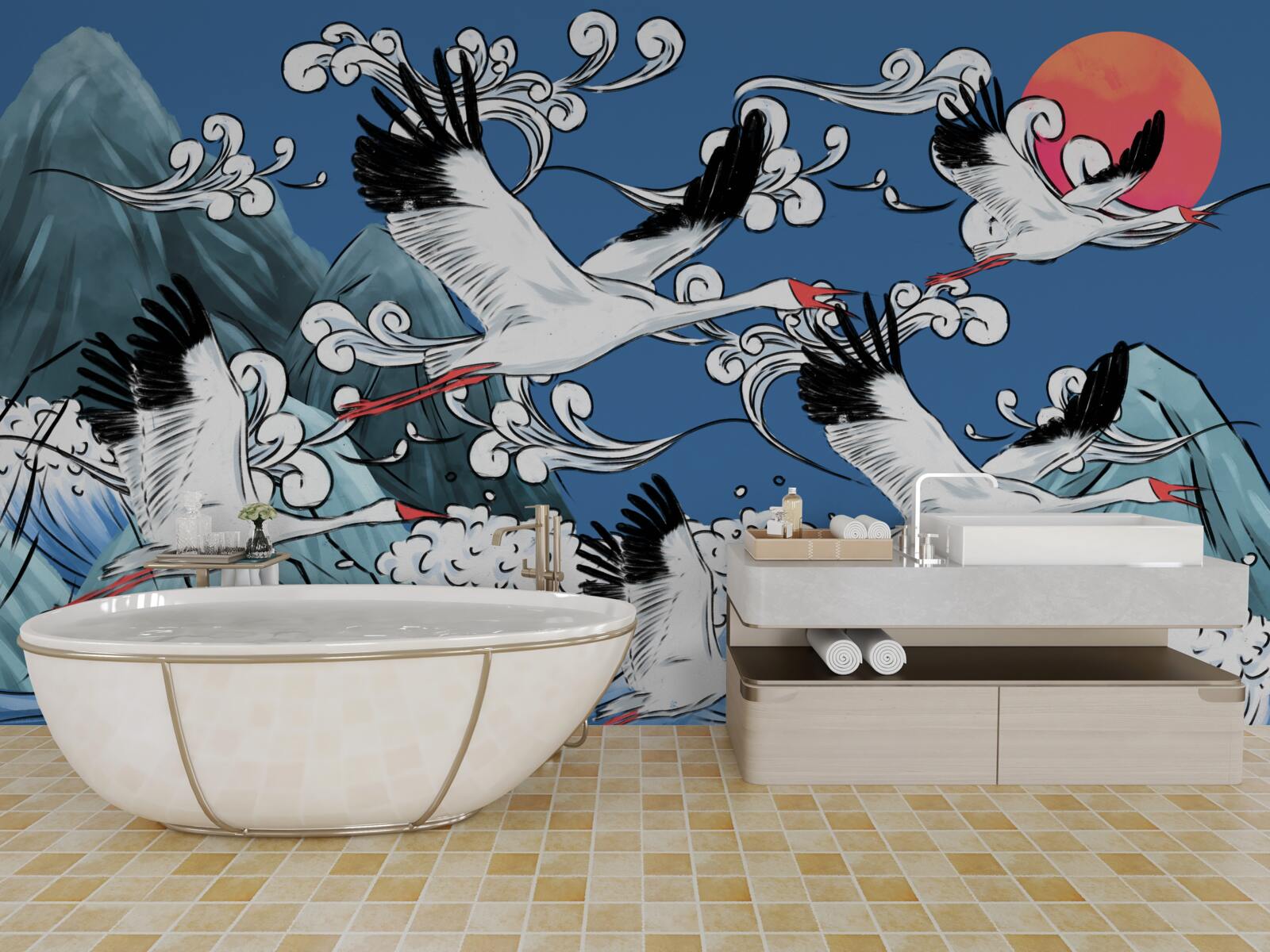 Fototapet berze cap spre mare apus de soare