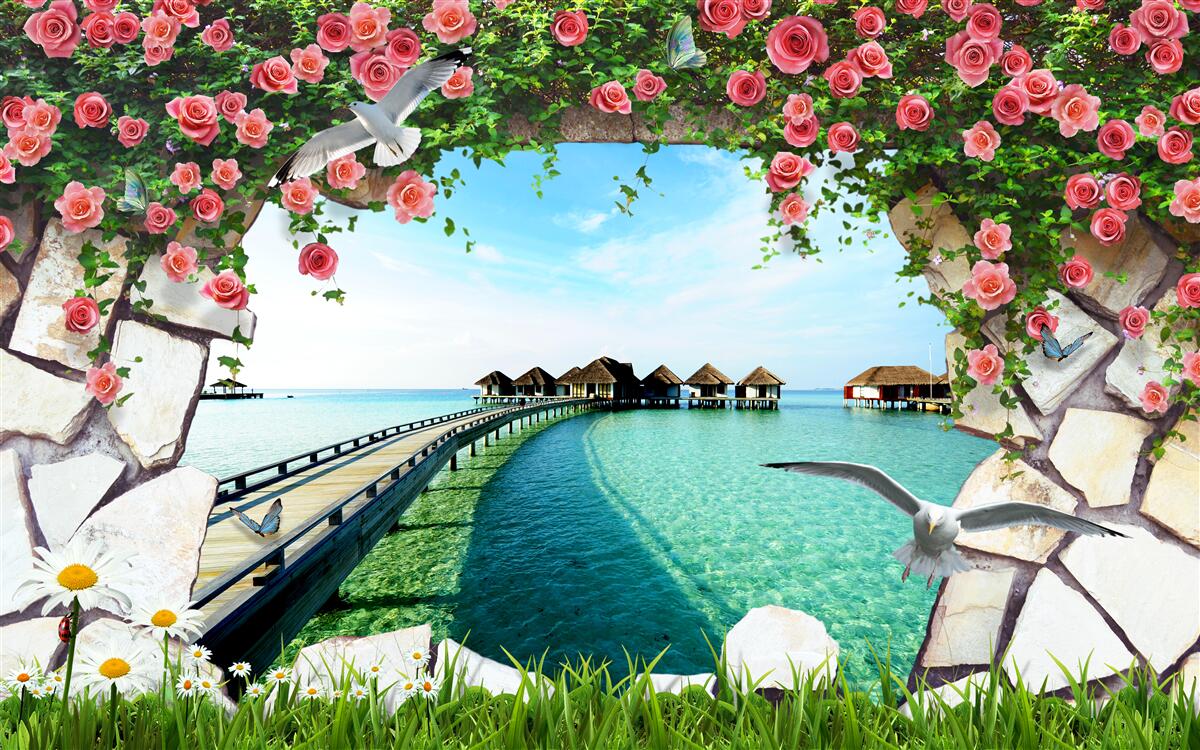 Fototapet poarta cu vedere la portul maritim