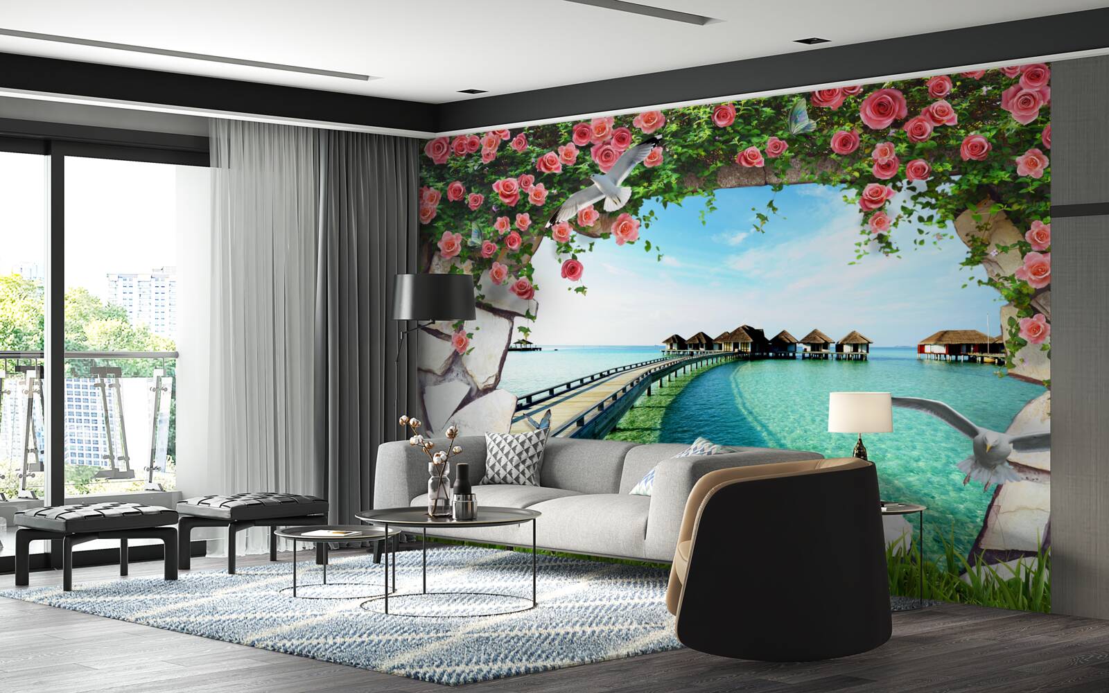 Fototapet poarta cu vedere la portul maritim