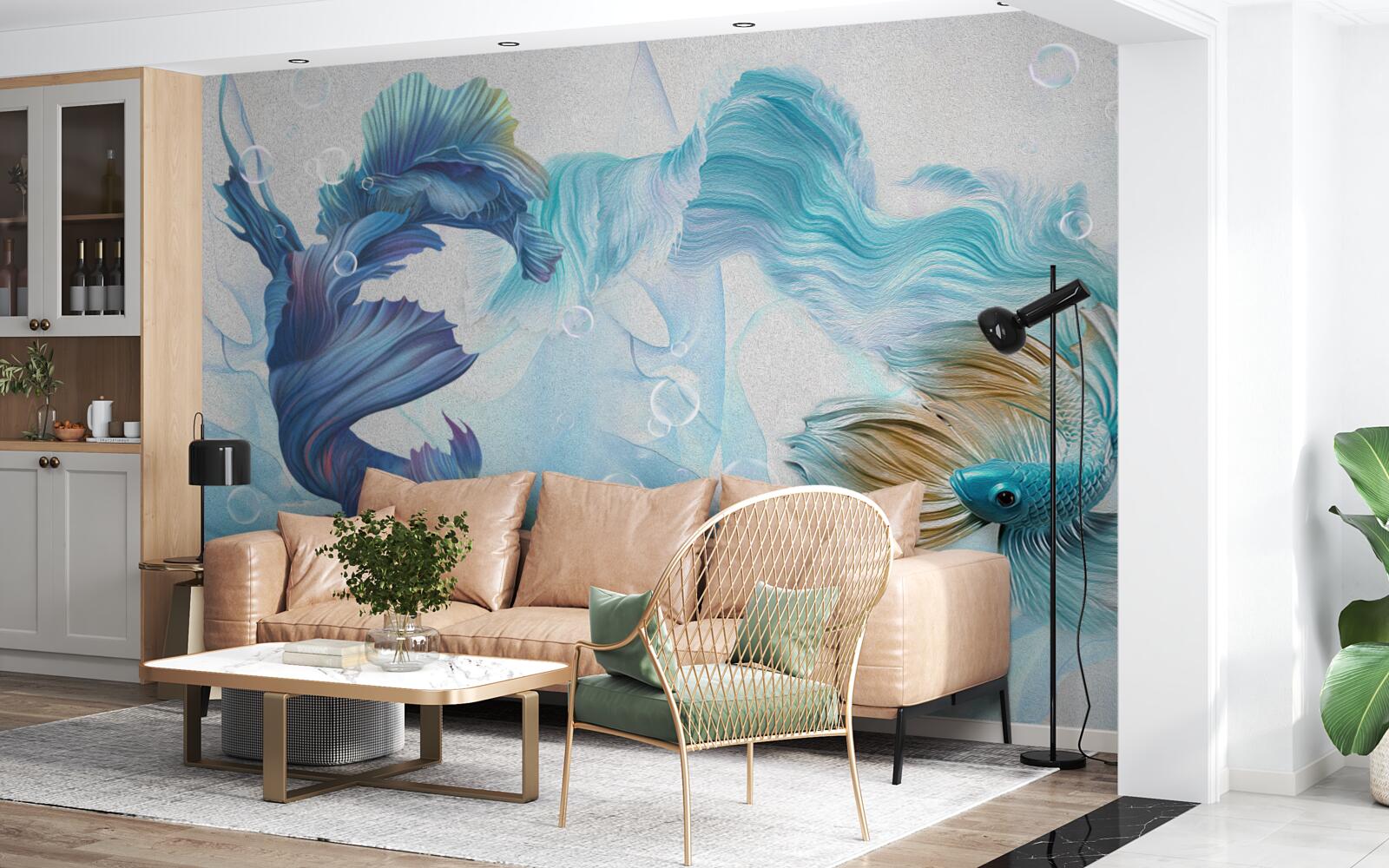 Fototapet imagine de pești colorați care înoată în apă