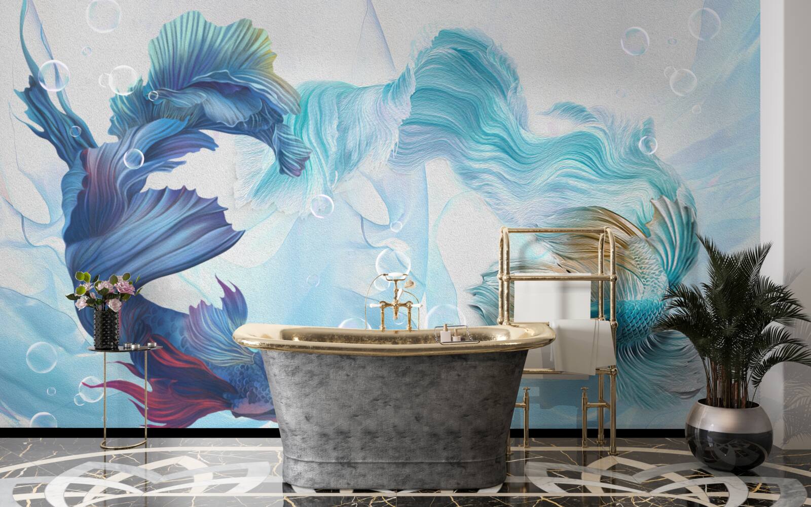 Fototapet imagine de pești colorați care înoată în apă