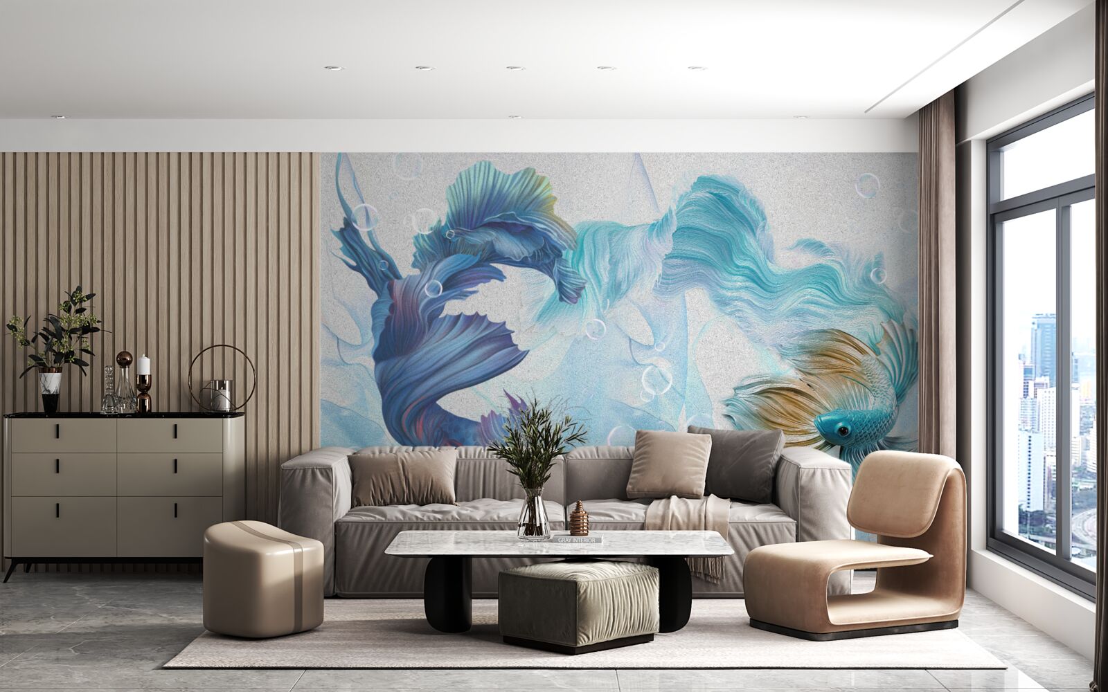 Fototapet imagine de pești colorați care înoată în apă