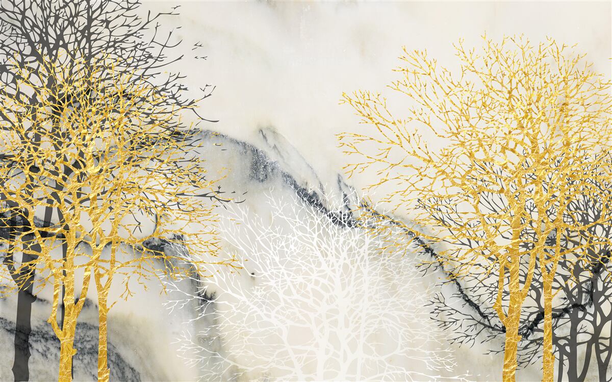 Fototapet copaci de toamnă acoperiți în aur