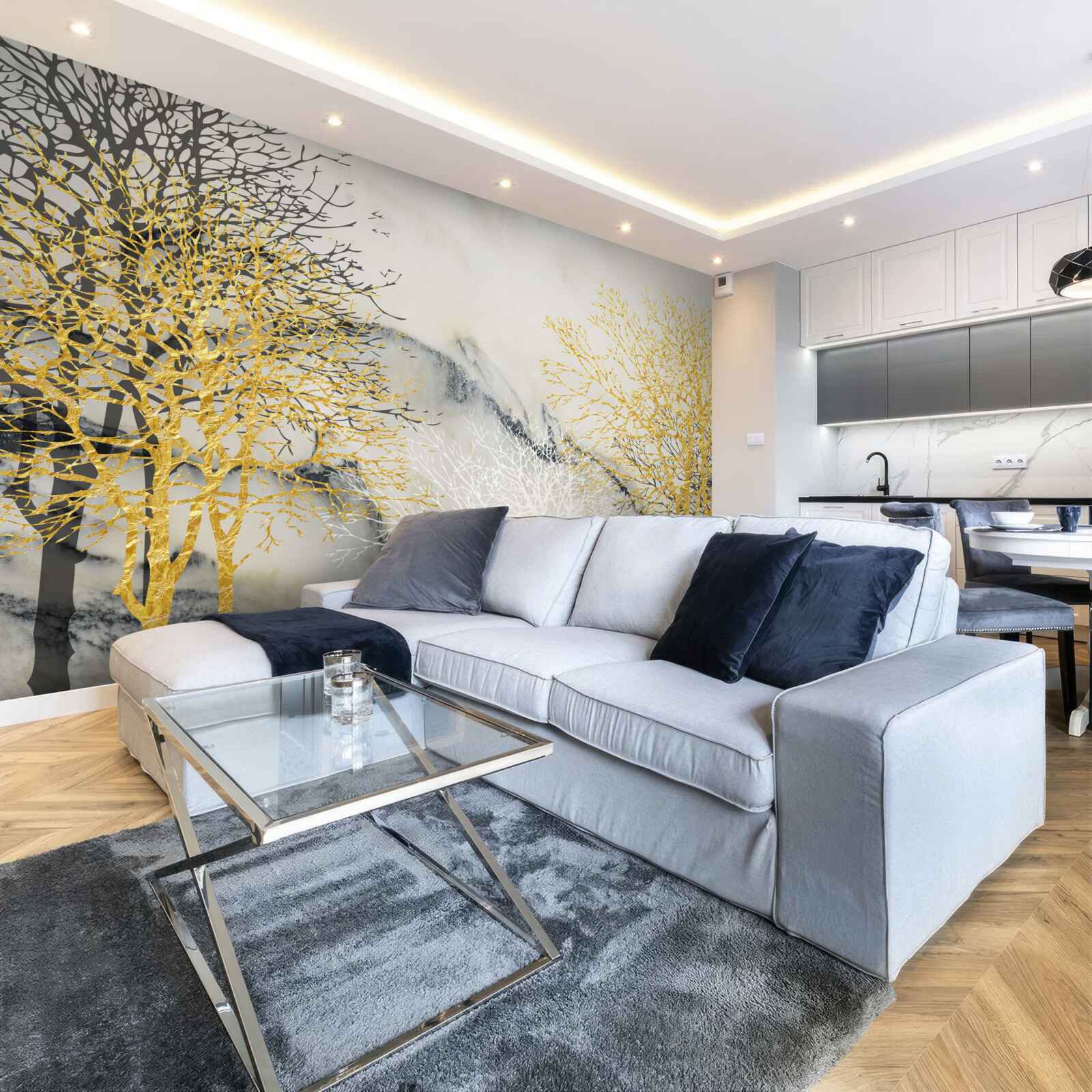 Fototapet copaci de toamnă acoperiți în aur