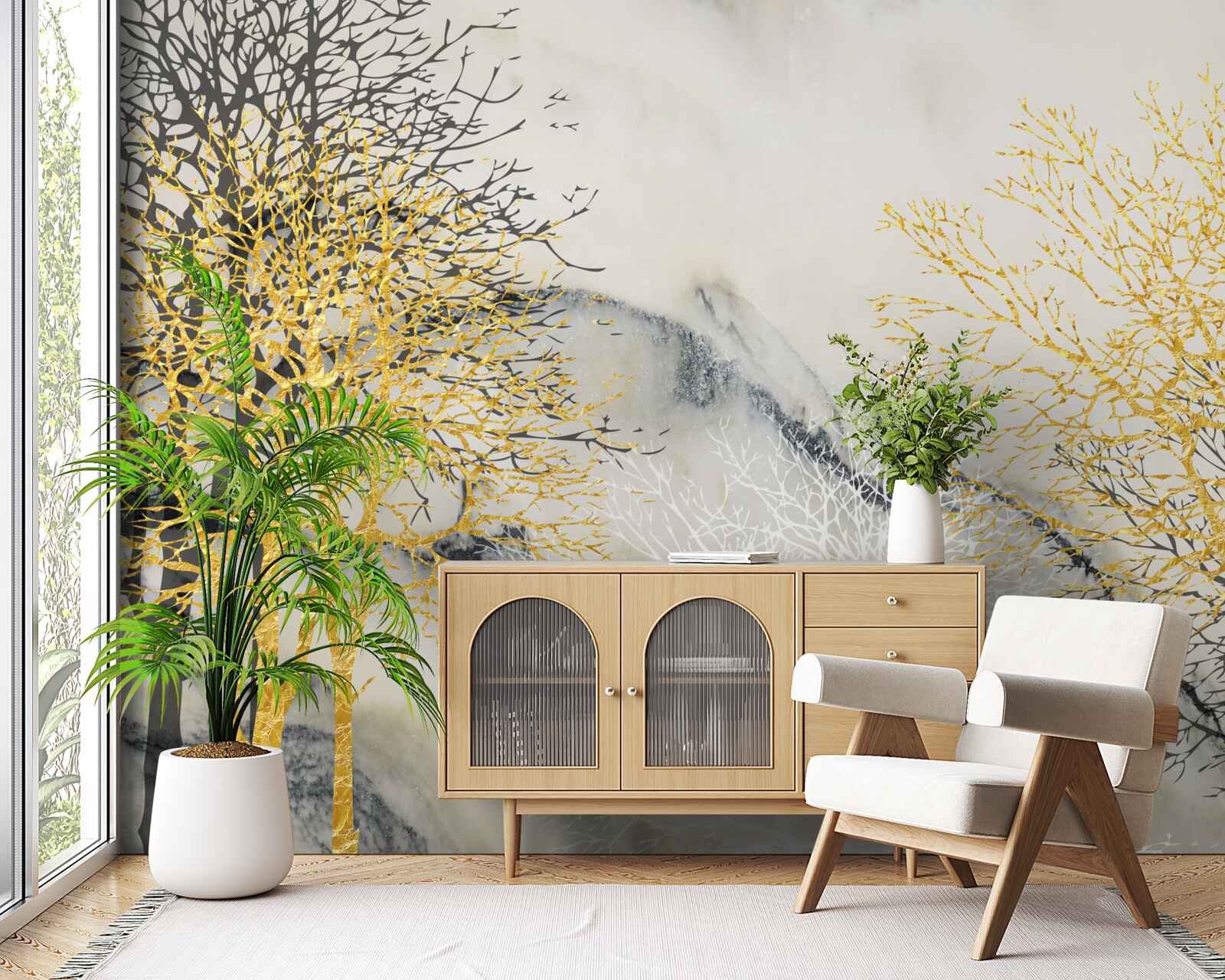 Fototapet copaci de toamnă acoperiți în aur