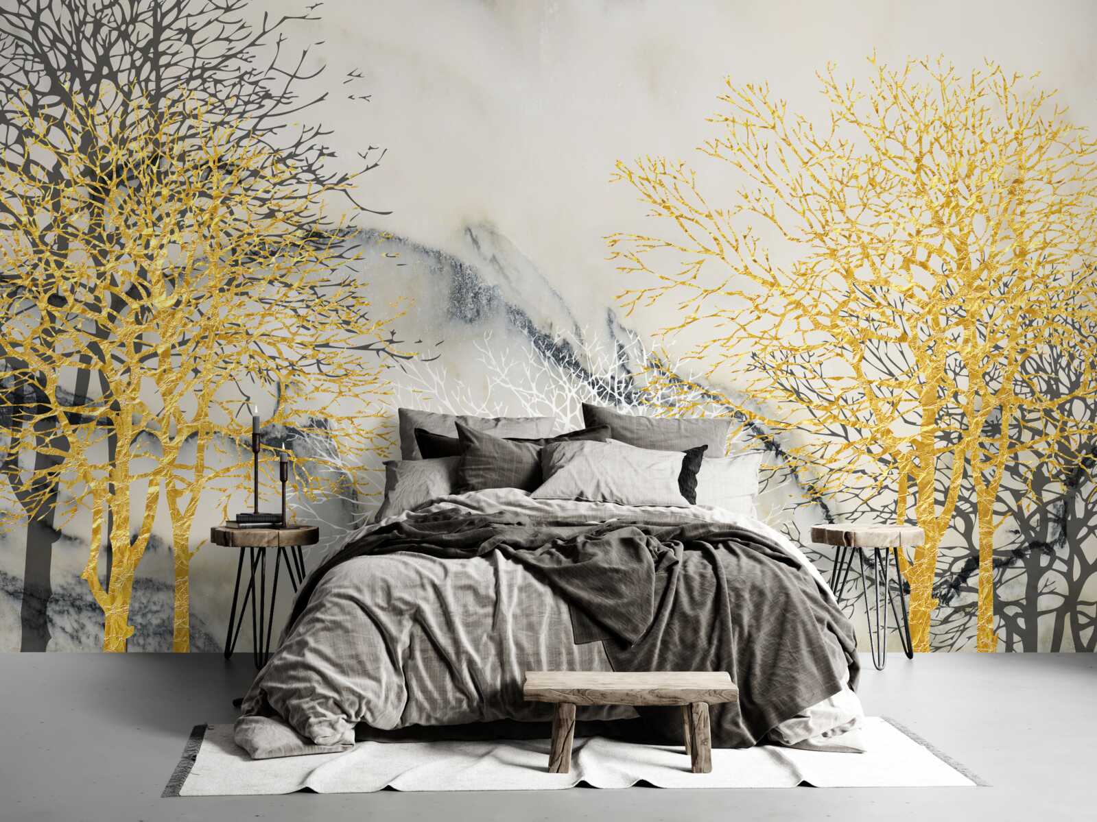 Fototapet copaci de toamnă acoperiți în aur