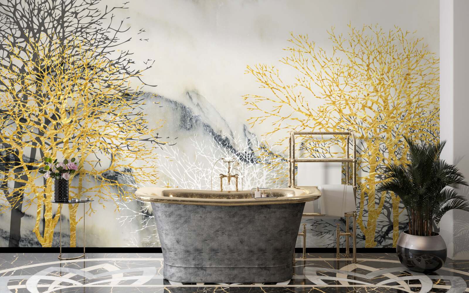 Fototapet copaci de toamnă acoperiți în aur