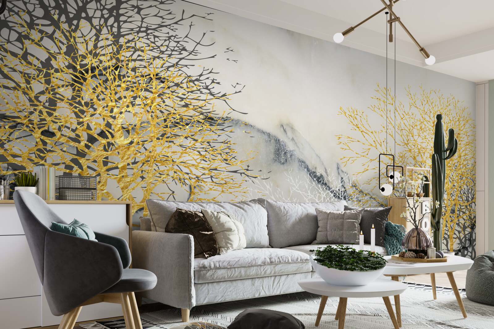 Fototapet copaci de toamnă acoperiți în aur