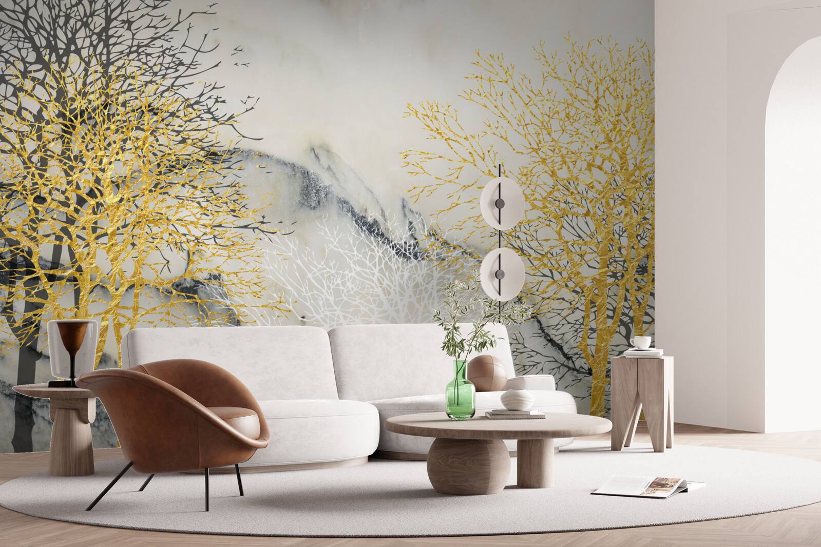 Fototapet copaci de toamnă acoperiți în aur